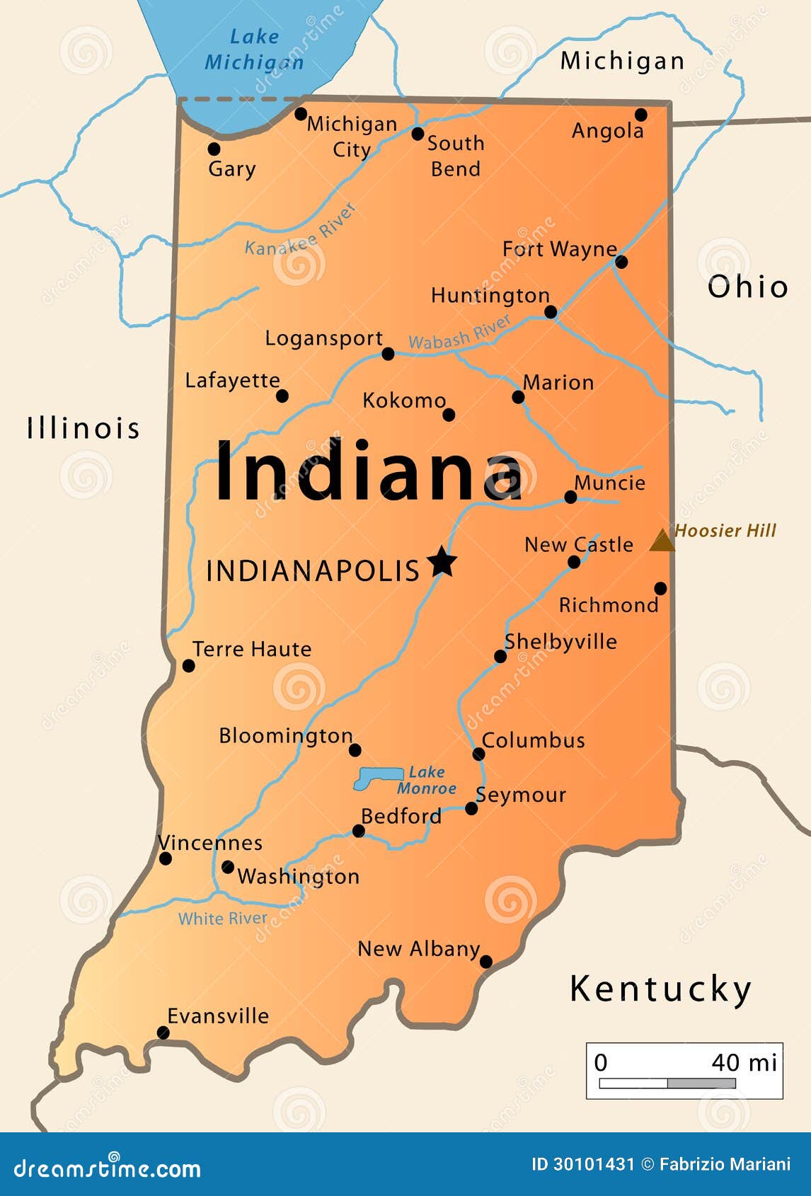 Indiana-Karte vektor abbildung. Illustration von britisch - 30101431