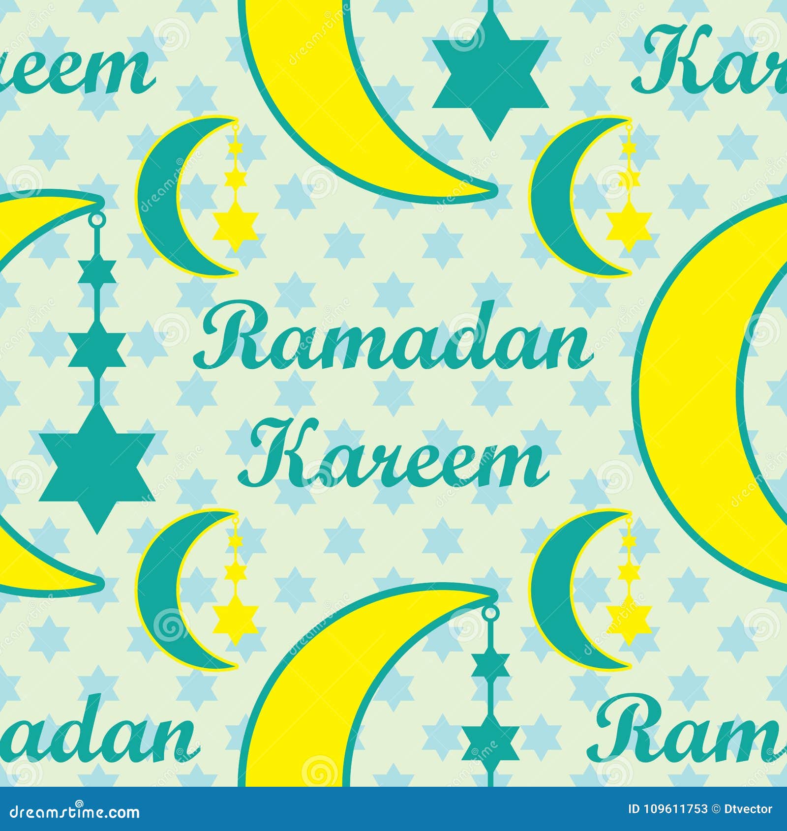 Ramadan Kareem Moon Hang Star Seamless Pattern Stock Vector