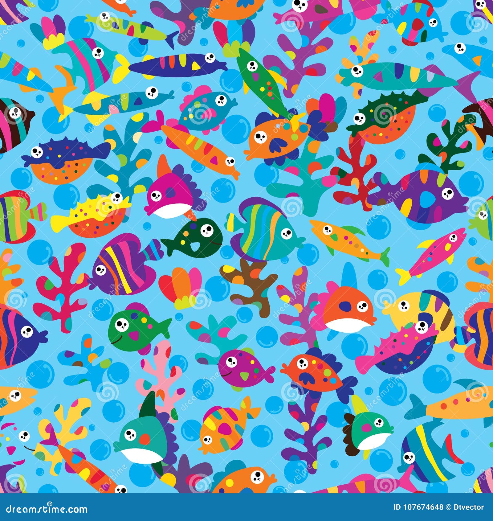 Fish Sea Plant Colorful Seamless Pattern Stock Vector - Illustration of ...