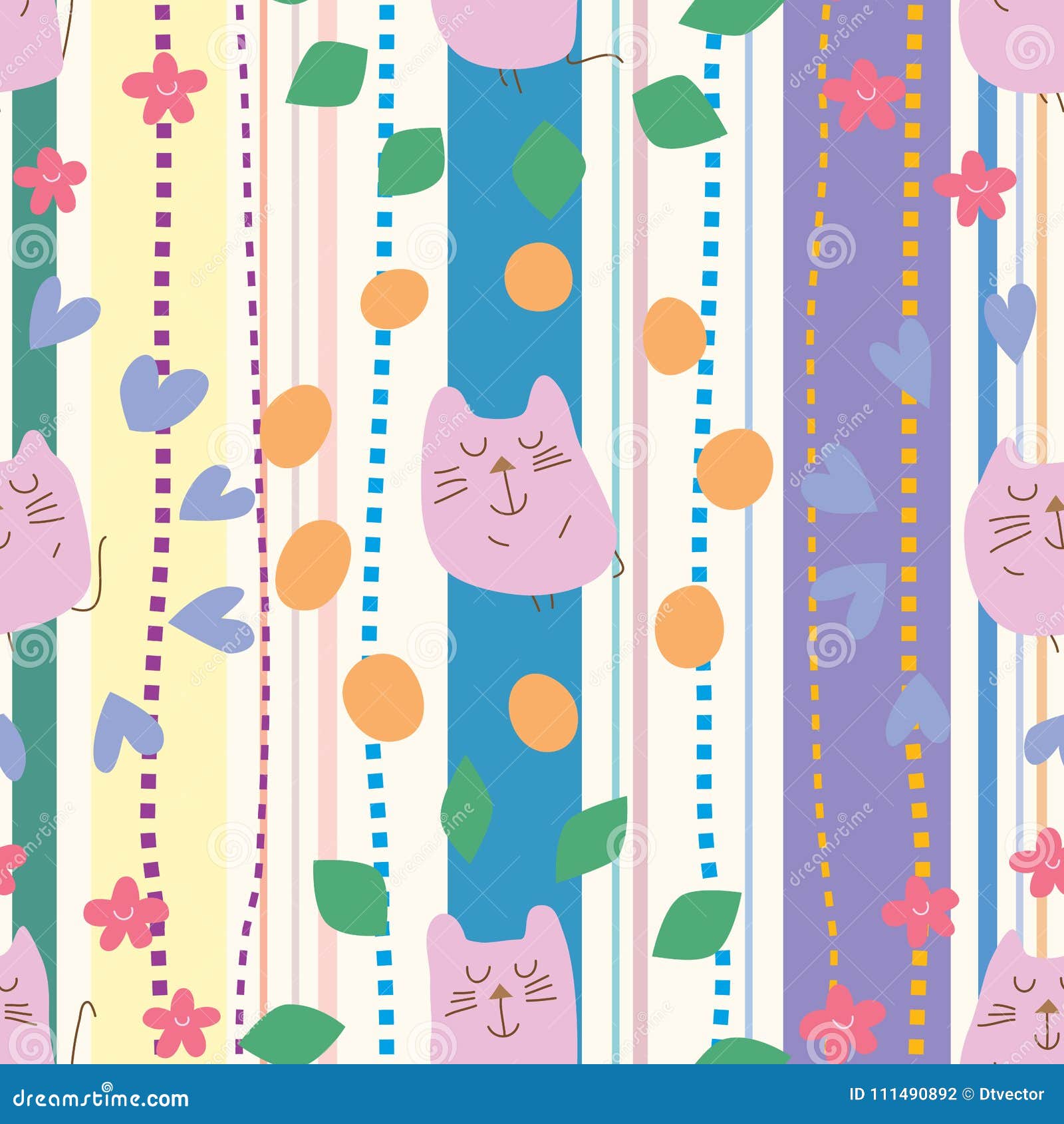 Cat Circle Around Vertical Seamless Pattern Stock Vector Illustration