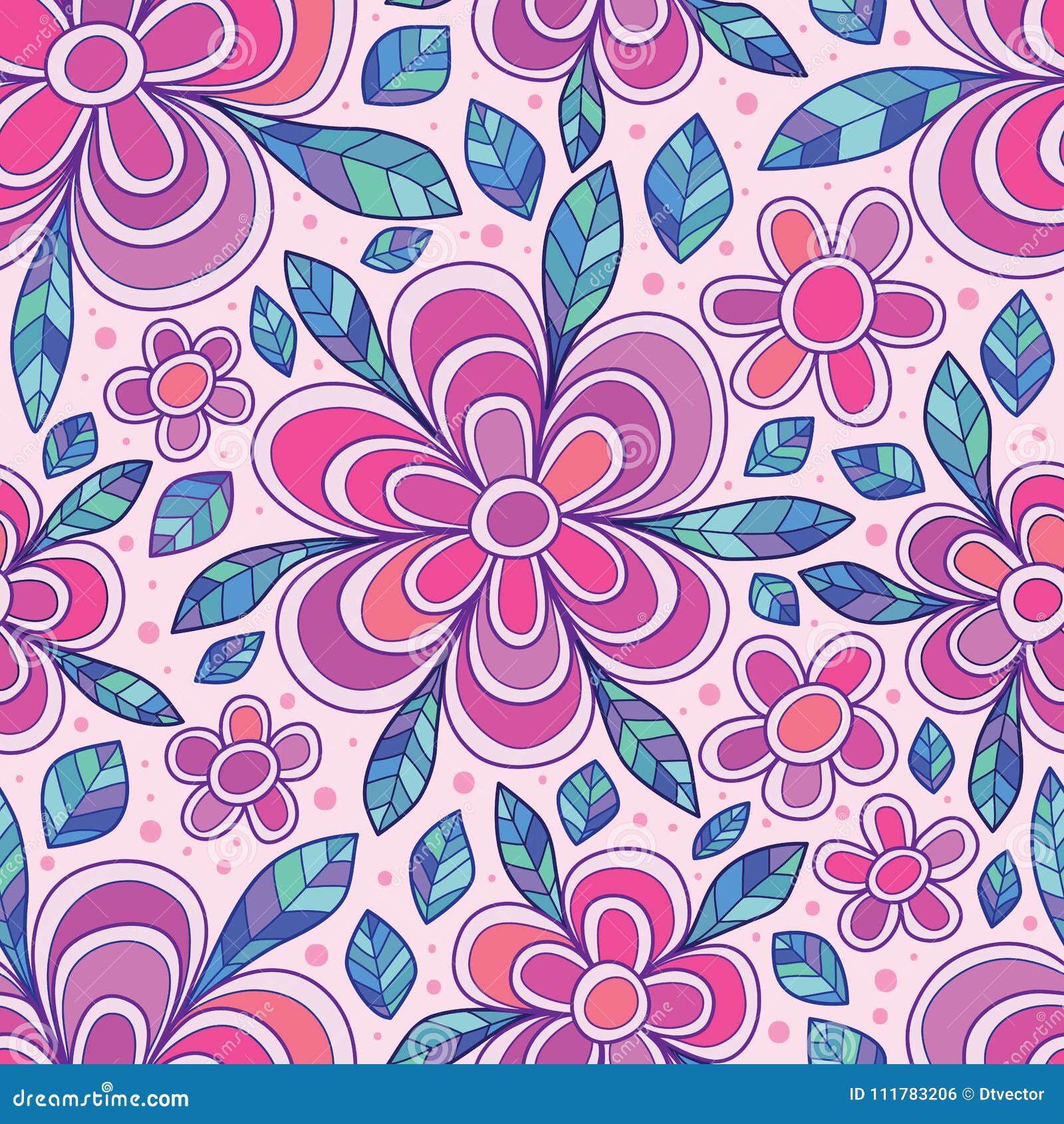 flower line petal drawing dotted seamless pattern