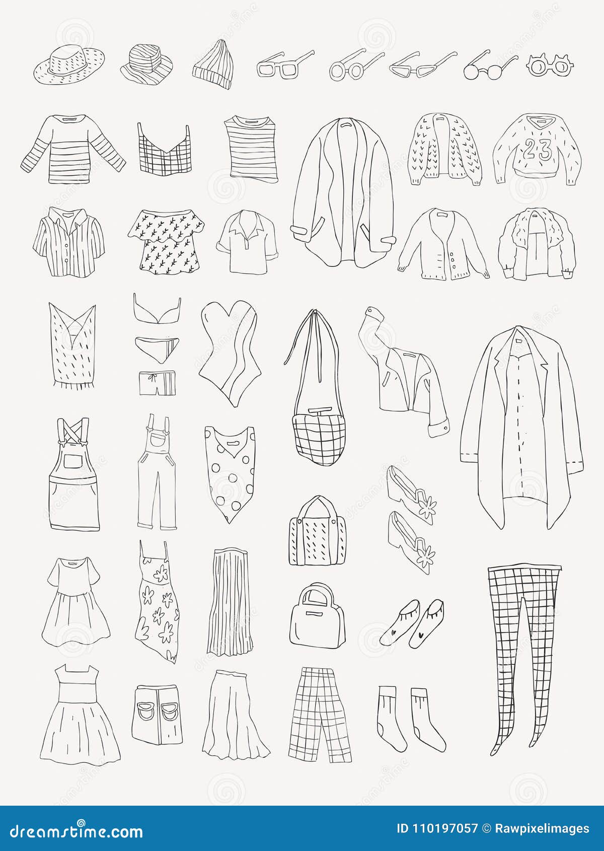 drawing of different types of dresses