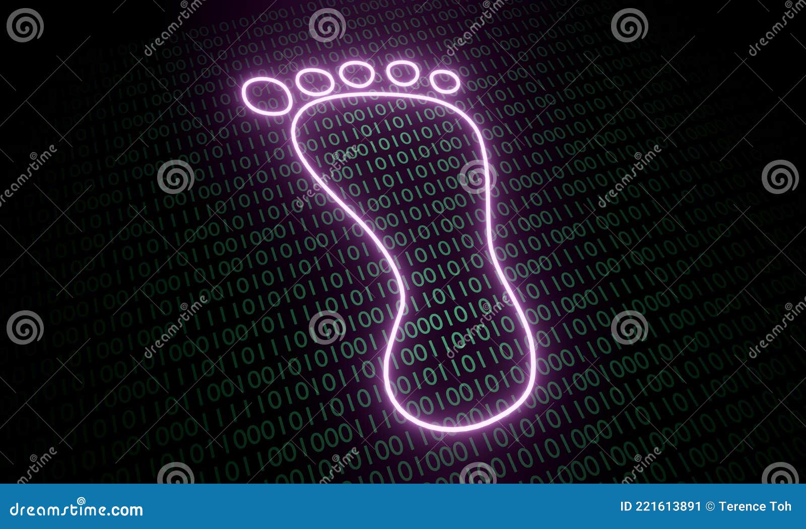 an  of a digital footprint with binary numbers on the background 3d rendering