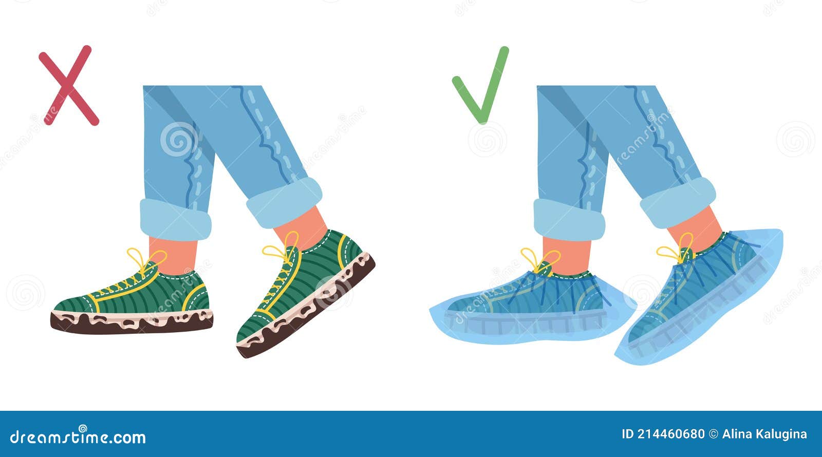 Illustration of Dirty Shoes and Shoes with Medical Covers. Vector Flat ...