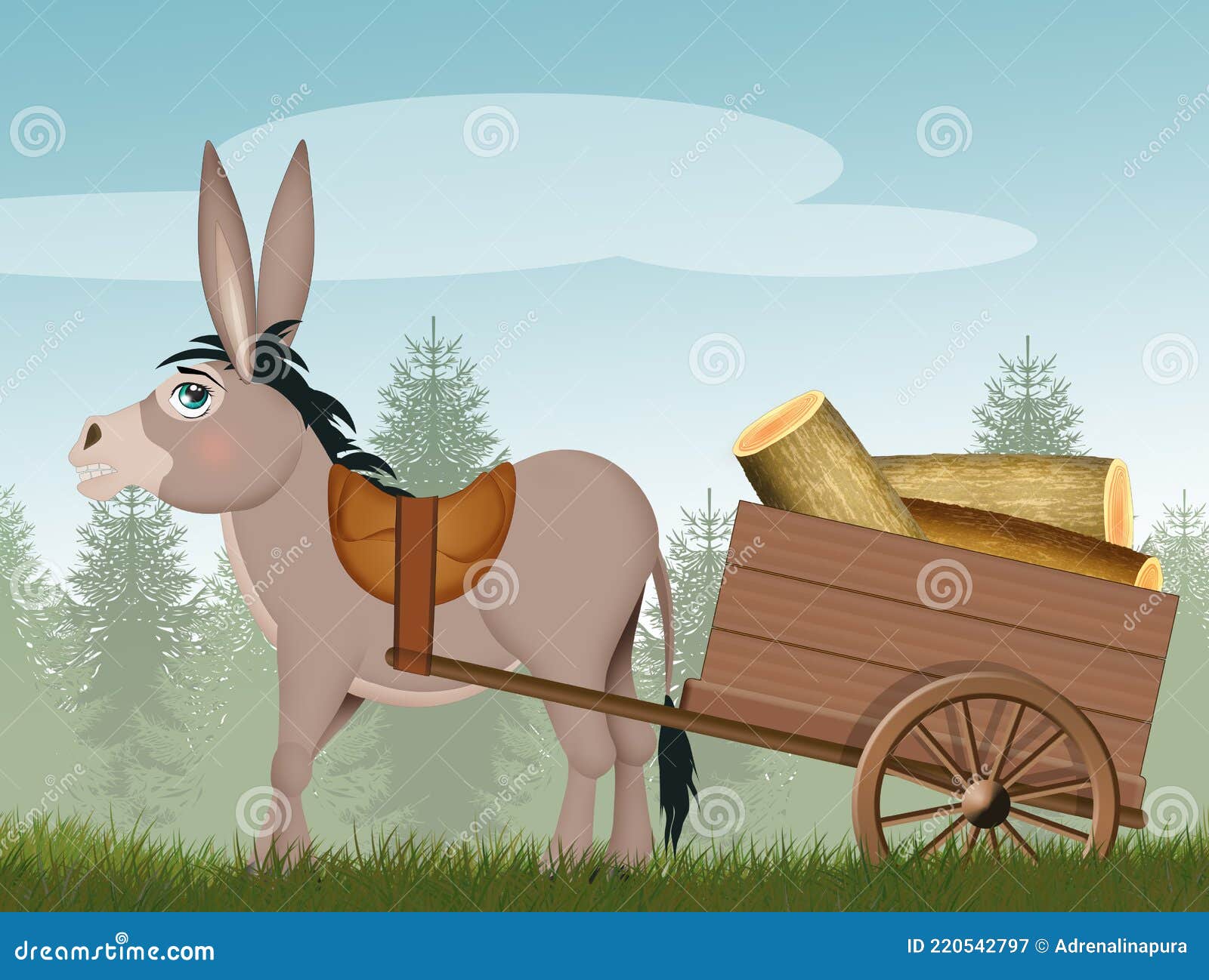Donkey Pulling The Cart RoyaltyFree Stock Photography CartoonDealer