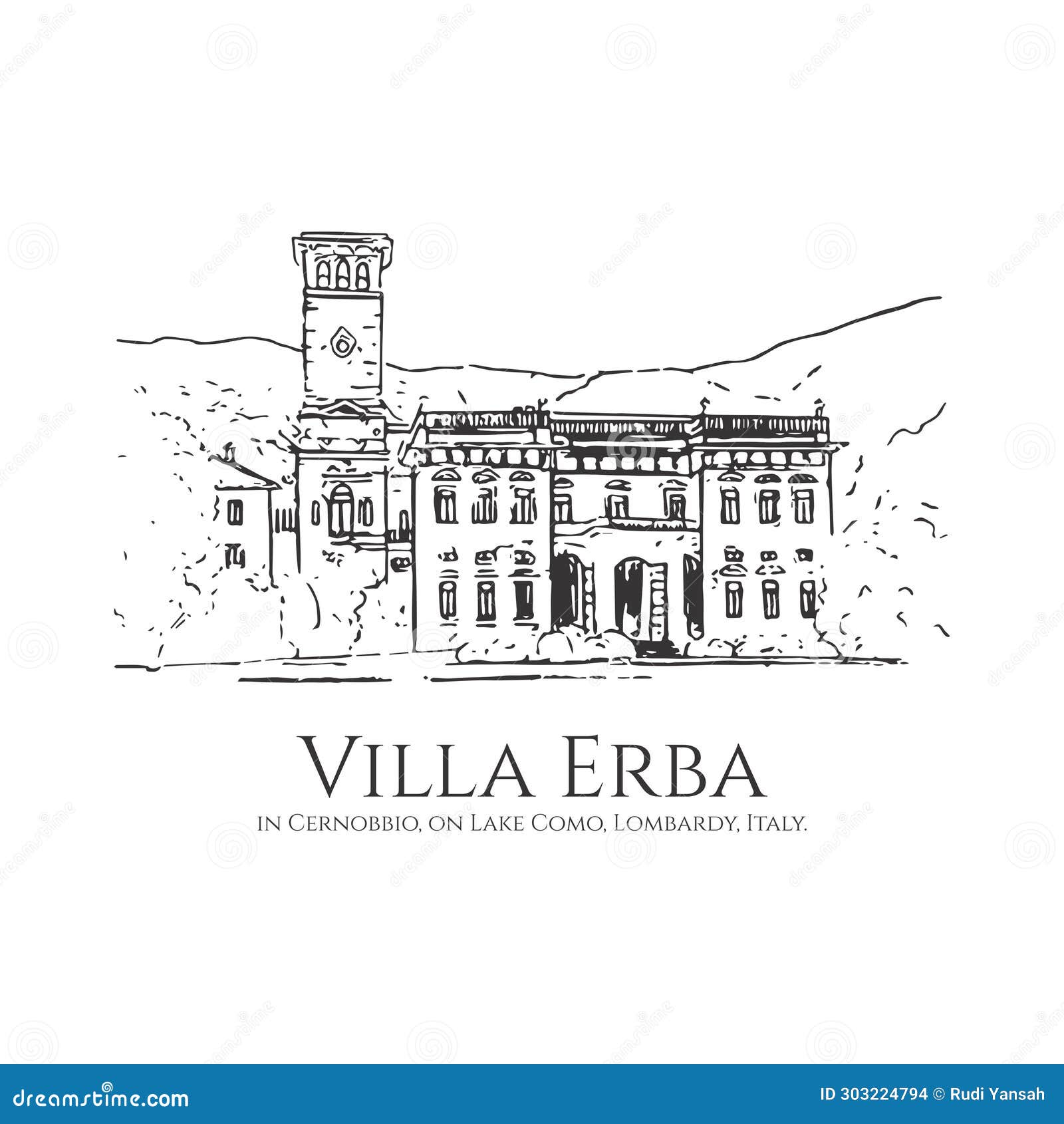  drawing sketch villa erba lake como