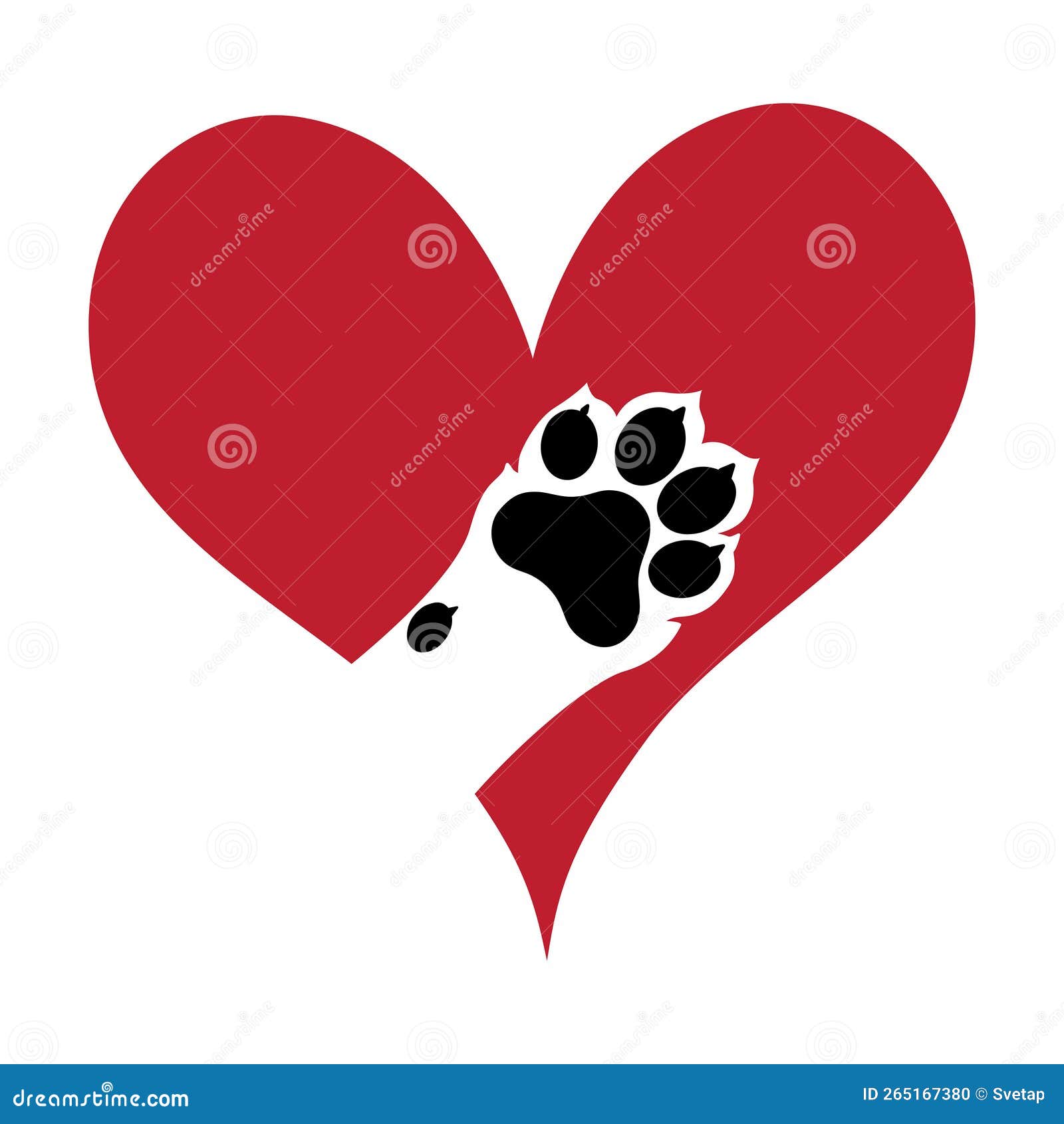 empreinte de patte de chien ou de chat et coeur dans le logo de