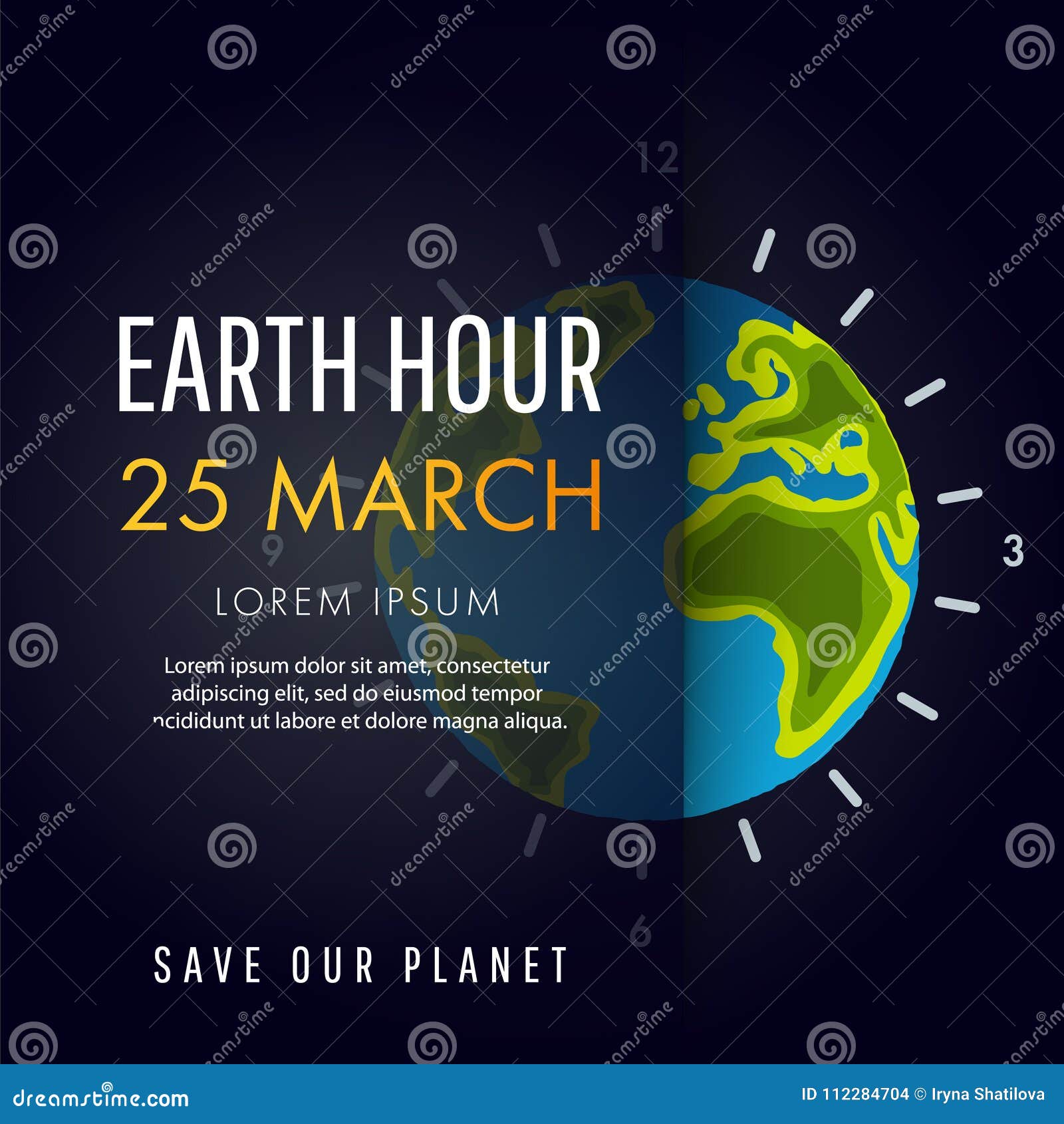 Illustration of Earth Hour. 25 March Stock Vector Illustration of