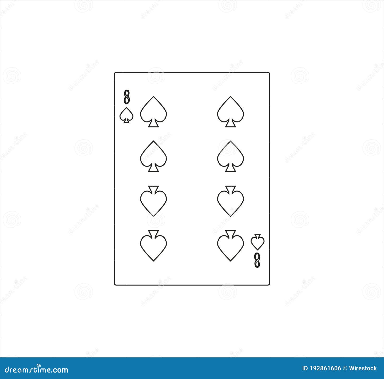 Eight Of Spades Playing Card. Unique Hand Drawn Pocker Card. One Of 52
