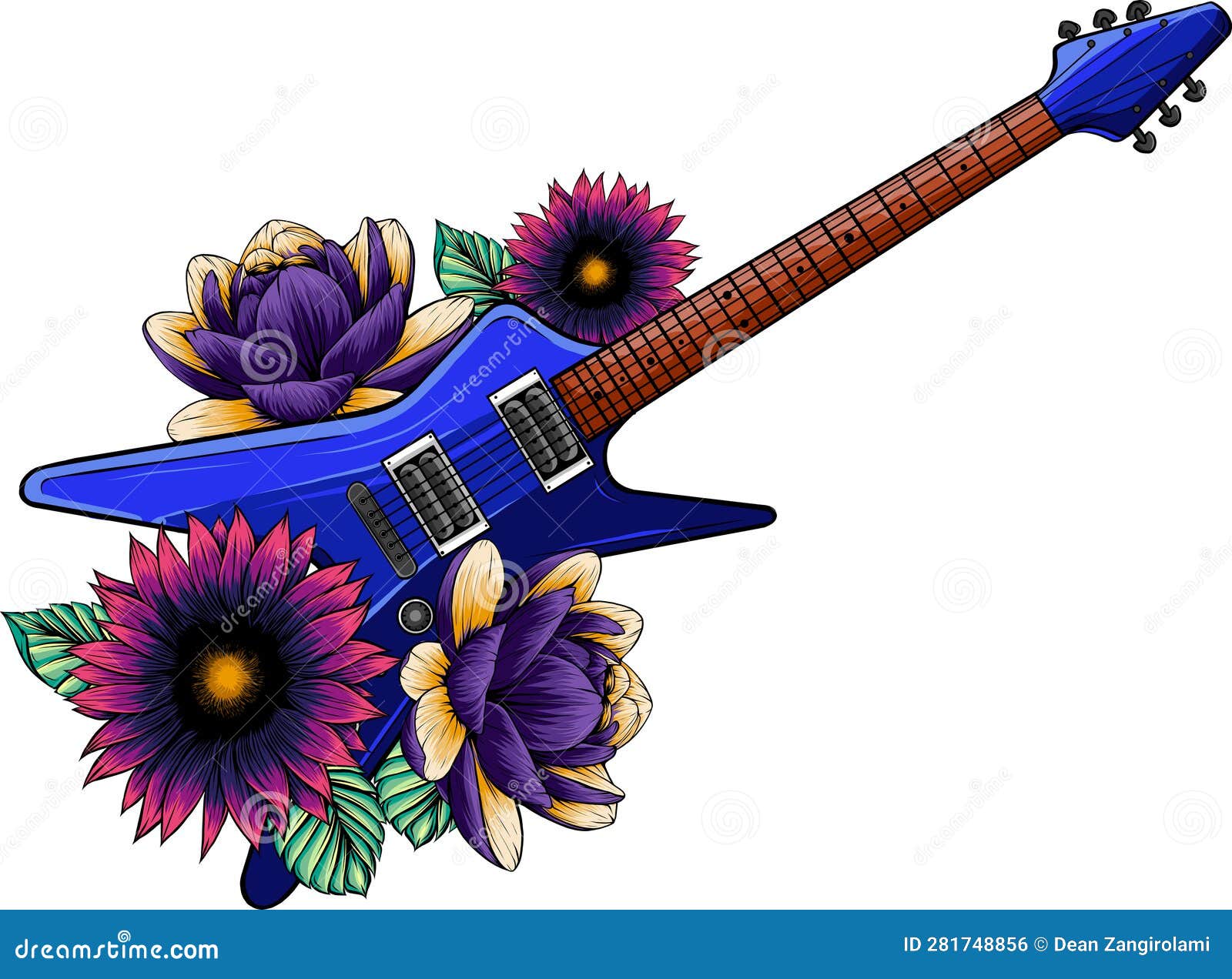 Vector Illustration of Electric Guitar with Flower Stock Vector
