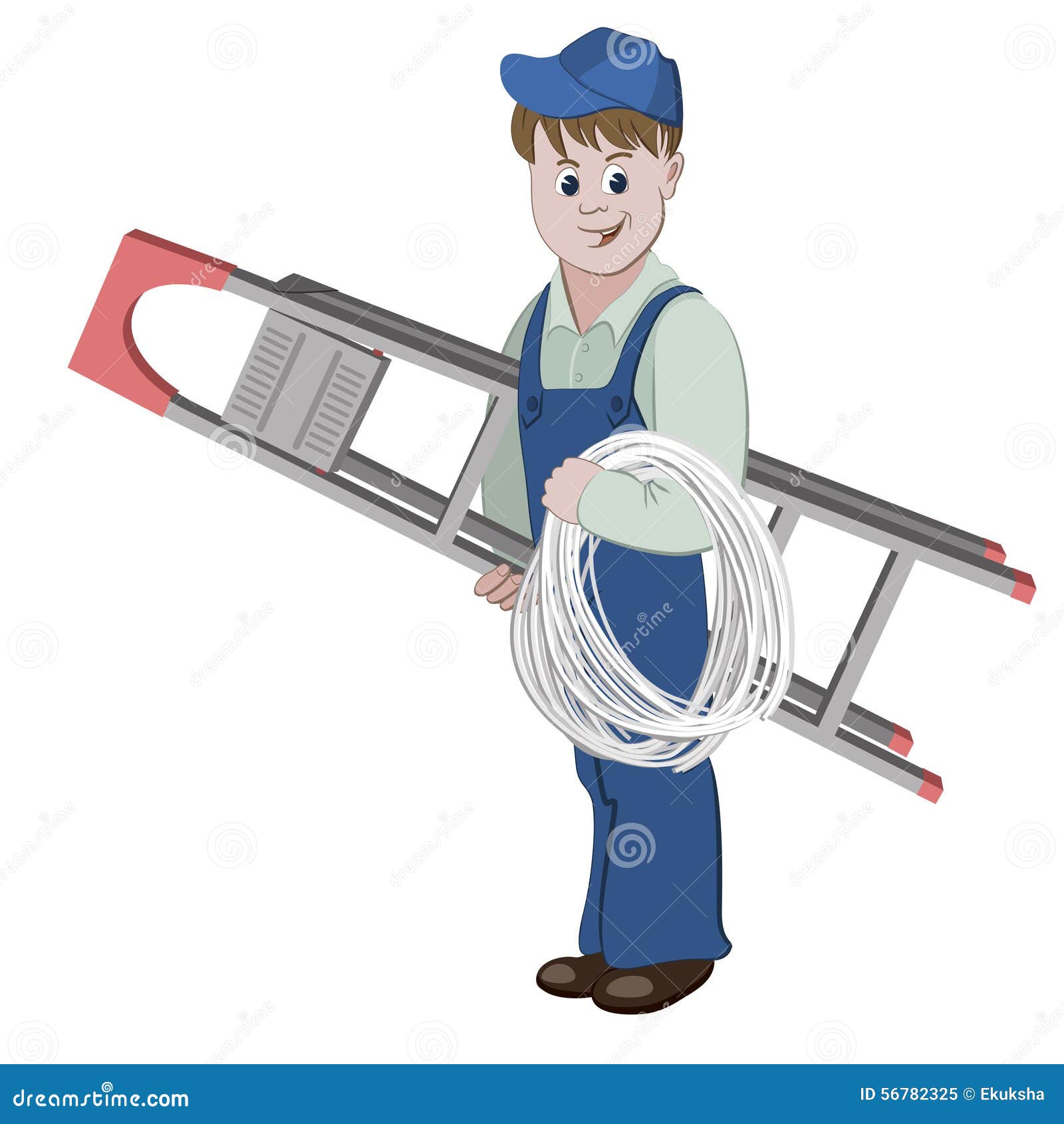 Illustration Of Electrician Or Cable Guy Standing With A Ladder And A Cable Stock Vector Image