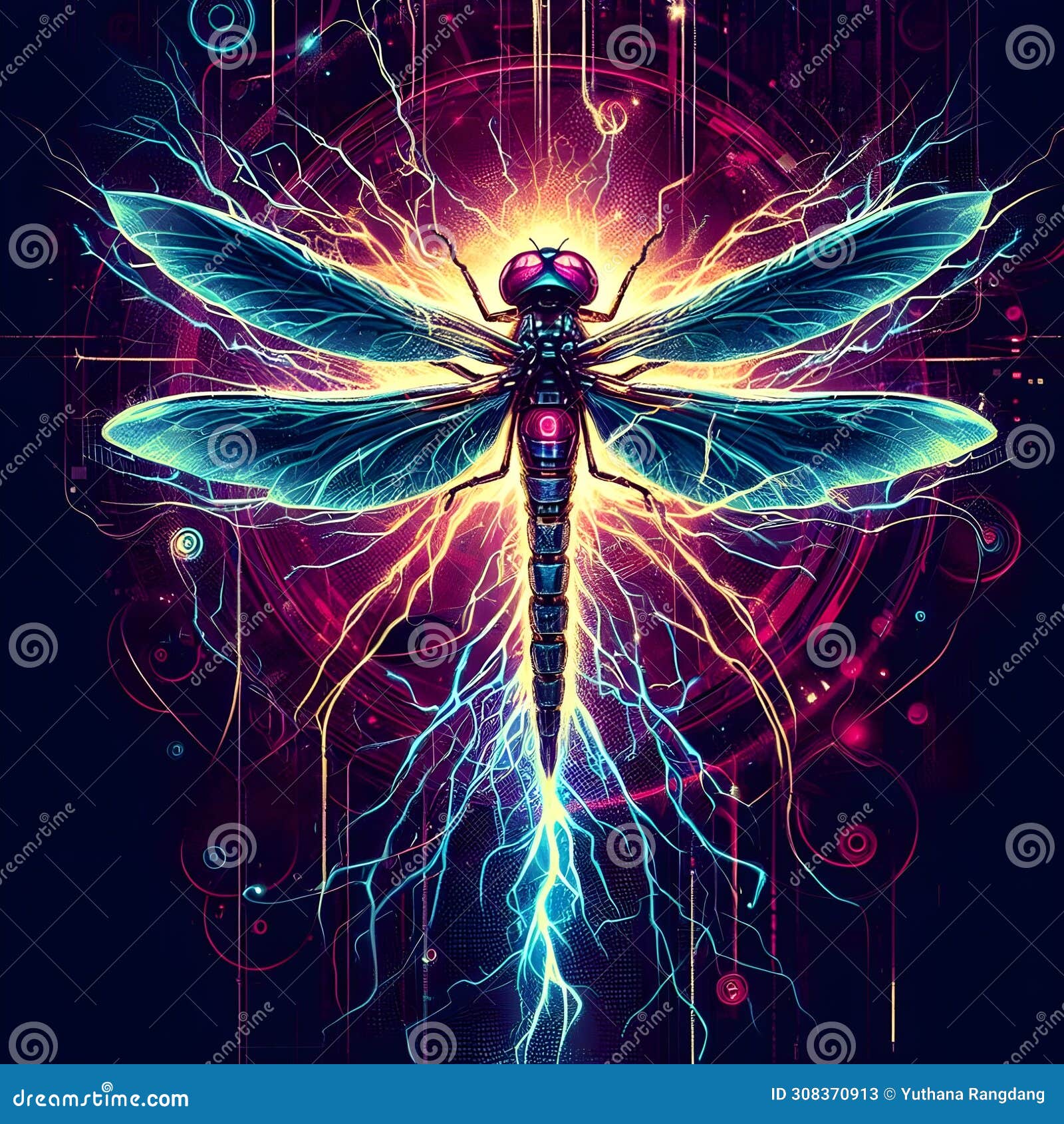  of an electrified dragonfly with mylar background.