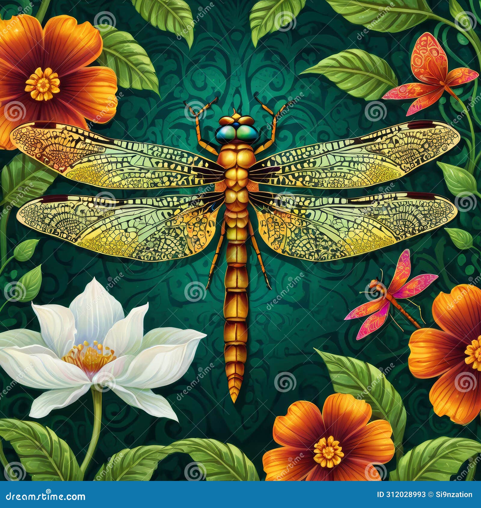Illustration of an Elegant Dragonfly with Rich, Dark Colors and Ornate ...