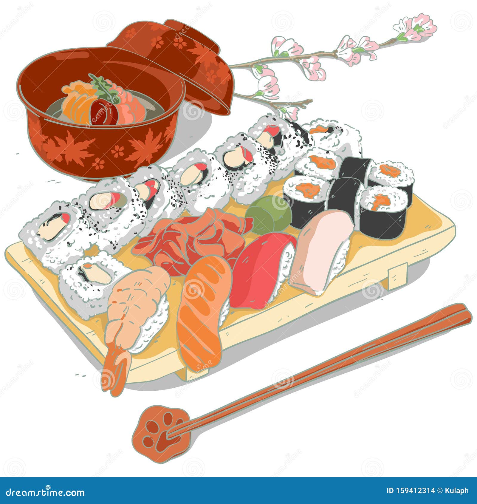 Illustration Element Hand Drawn Big Set Of Colorful Sushi Rolls On