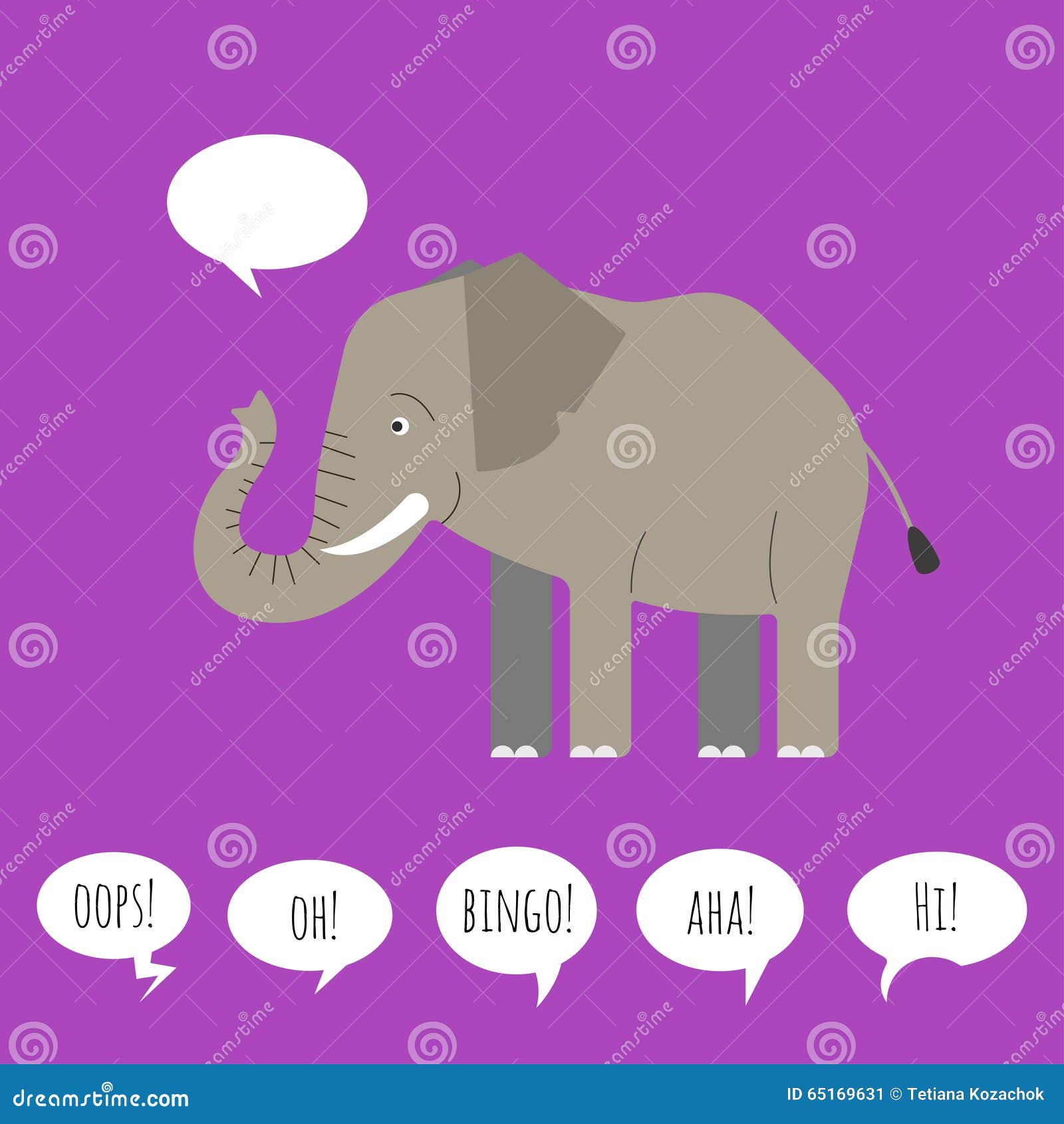 Illustration of Elephant with Speech Bubble. Flat Style Stock Vector
