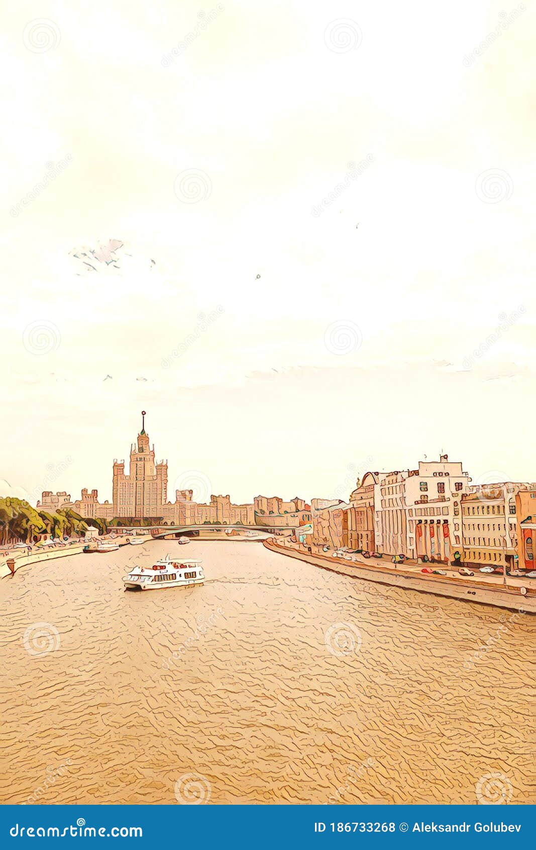 embankment of moscow river with view of hotel ukraina