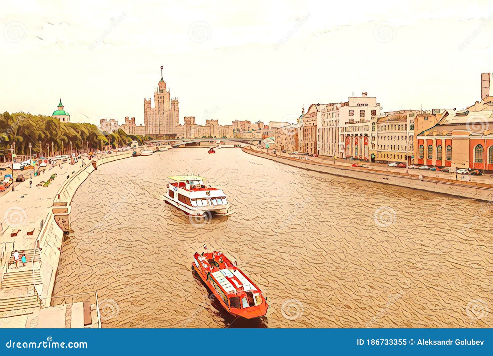 embankment of moscow river with view of hotel ukraina