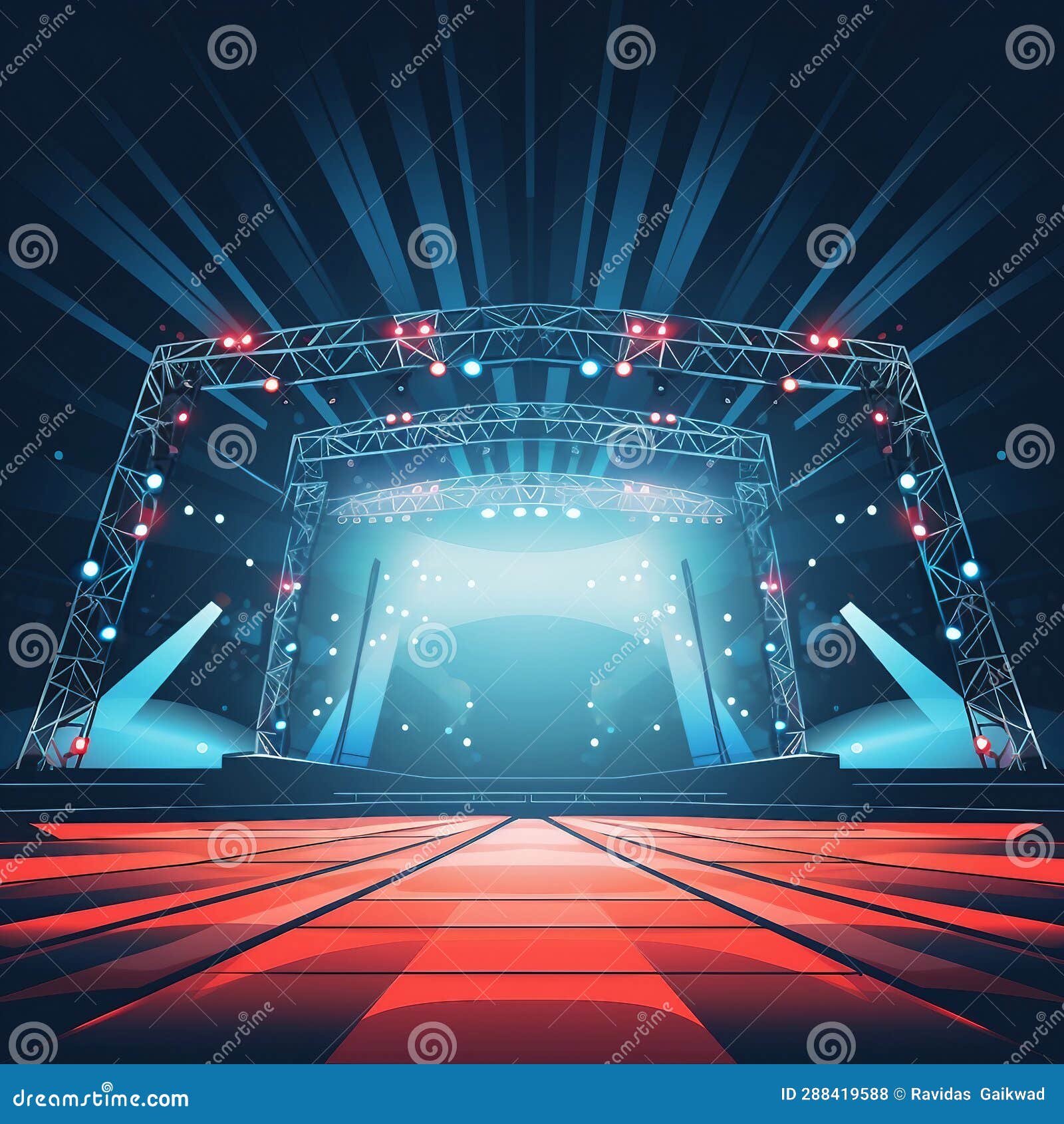 An Illustration of Empty Concert Stage with Stage Lights AI Generated