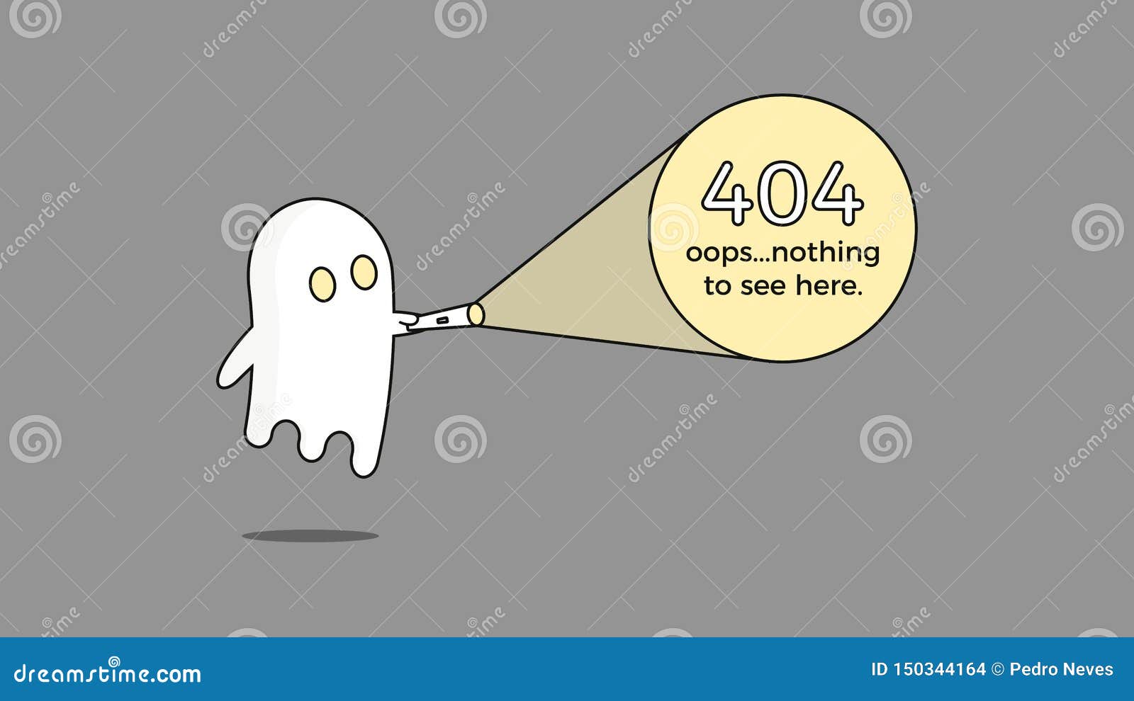  for 404 error.  webpage template concept for page not found problem. creative character  with a ghost