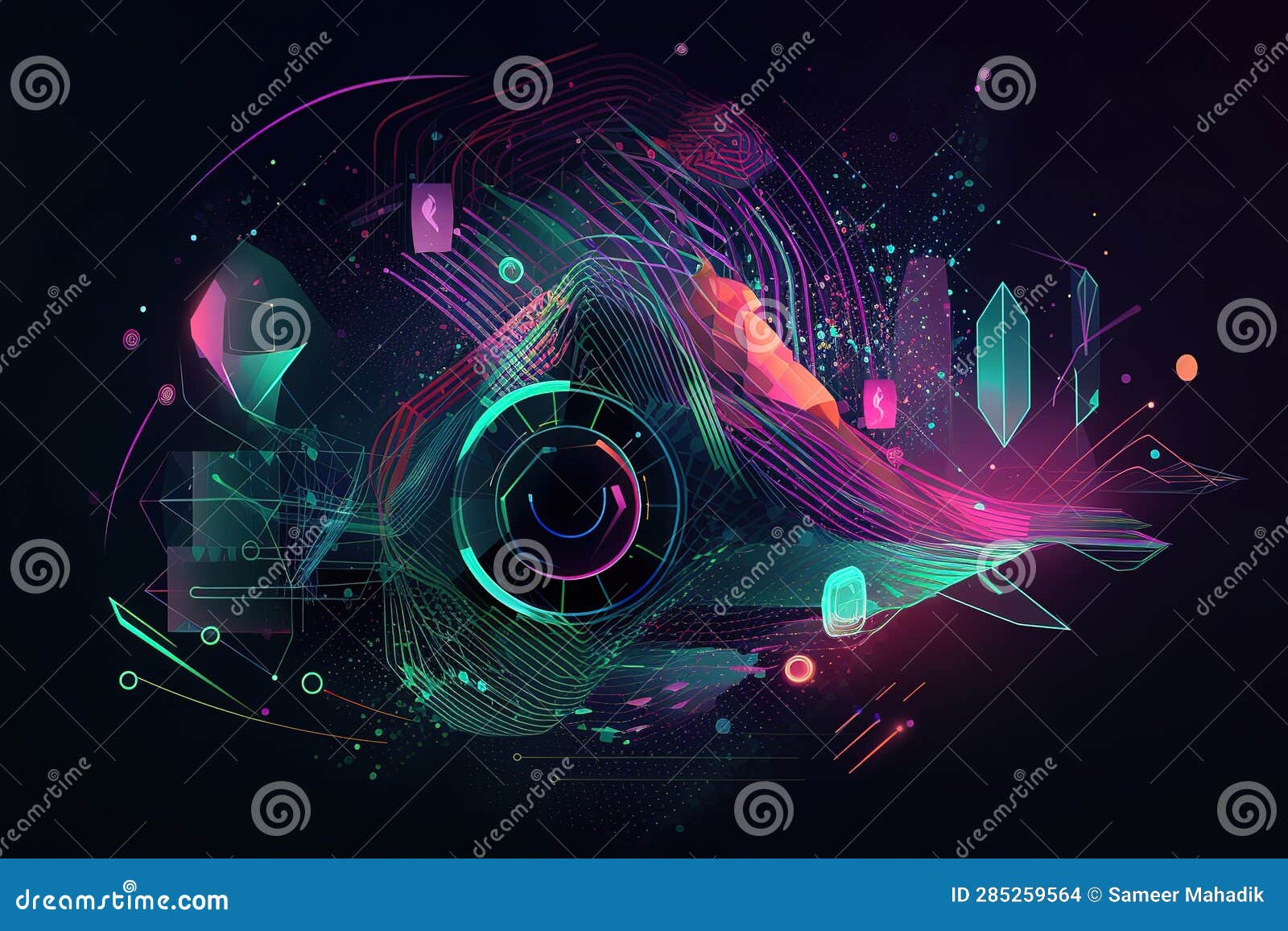 Illustration of Explosion of Neon Colours in Black Background