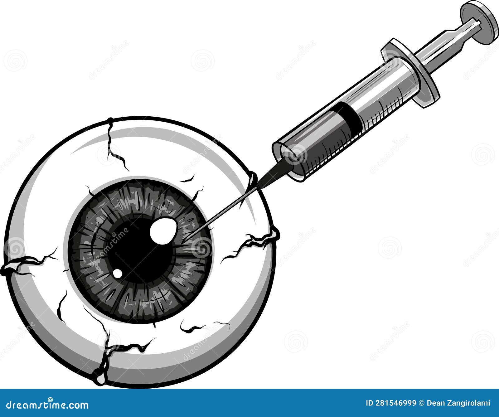 Monochromatic Illustration of Eye and a Syringe. Stock Vector