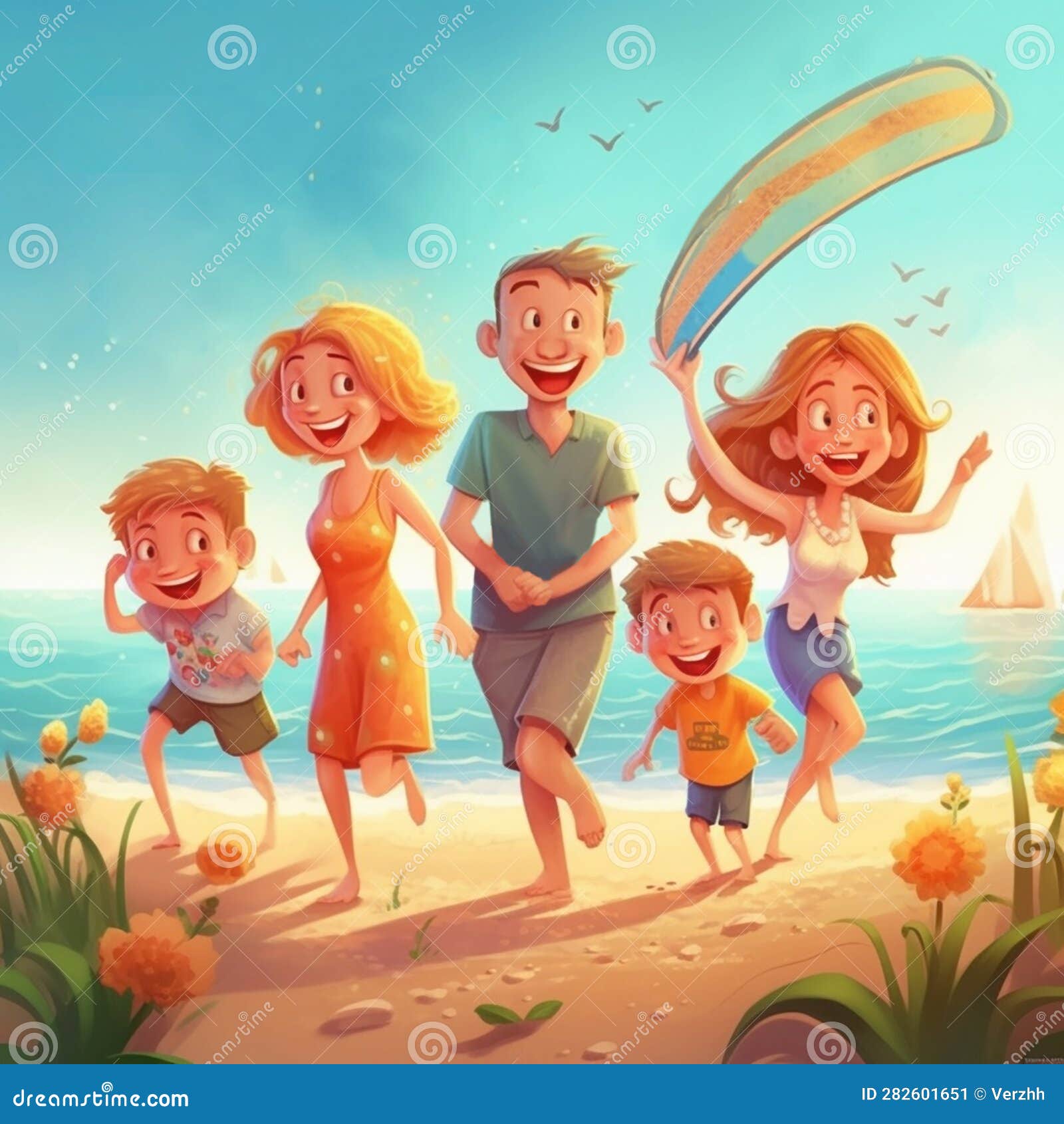 Illustration of a Family Summer Vacation on the Beachfront 2 Stock ...
