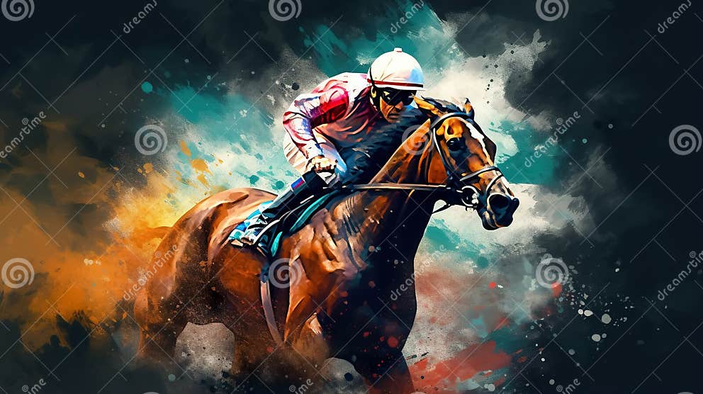 Illustration of Fast Horseman Rider and Horse at Race on Black ...