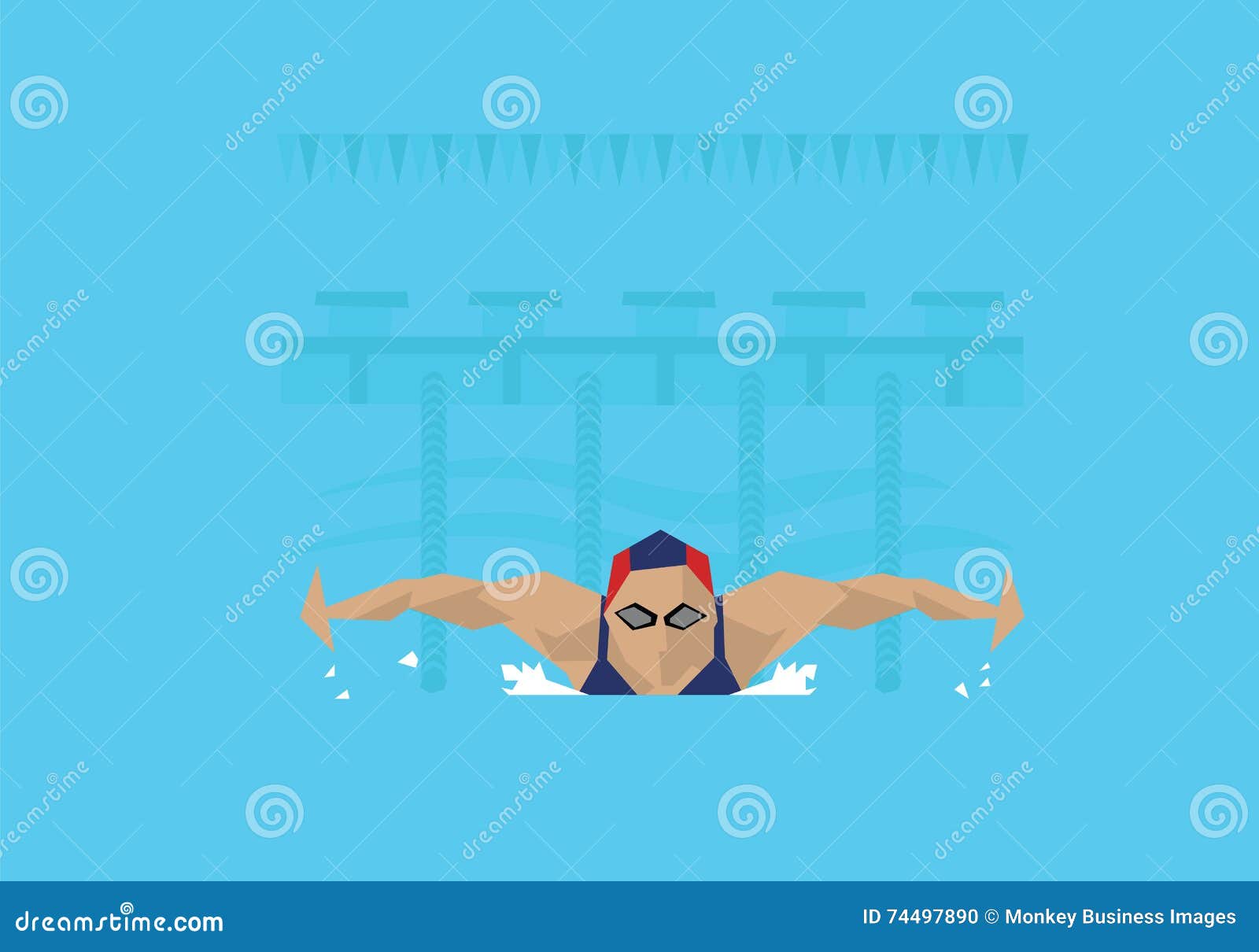 Illustration of Female Swimmer Competing in Butterfly Event Stock ...