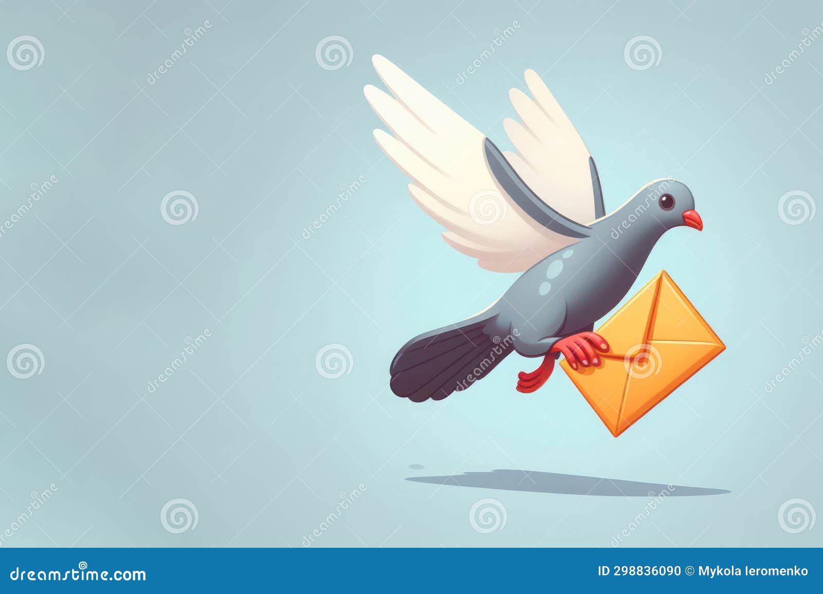 Illustration of a Flying Dove with a Letter on a Light Background