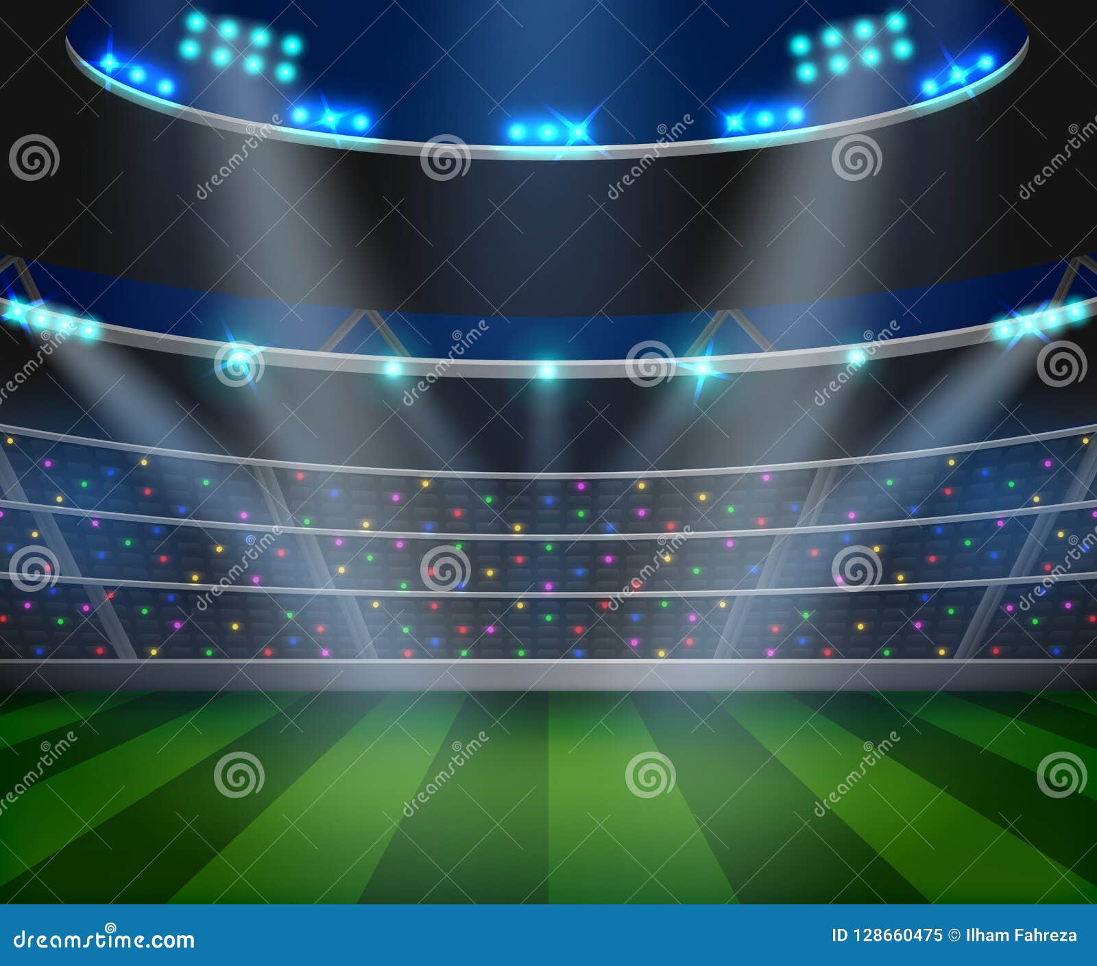 Football Arena Field With Bright Stadium Lights Design