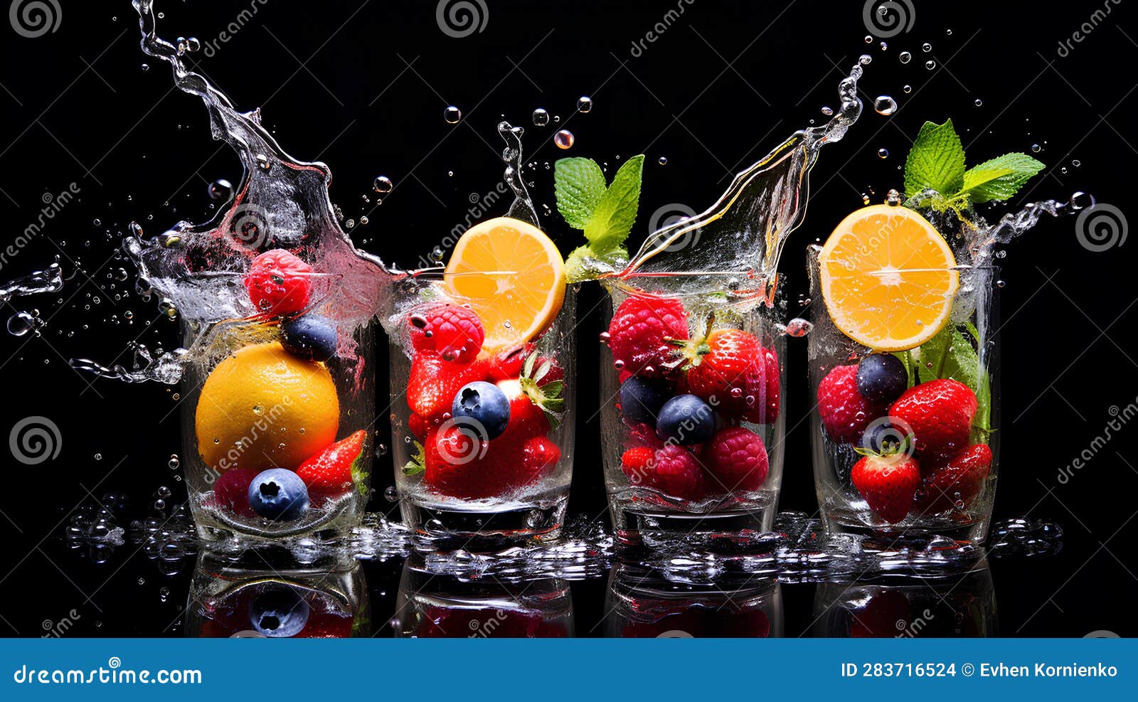 Fresh Fruit in Water Splashing Stock Illustration Illustration of