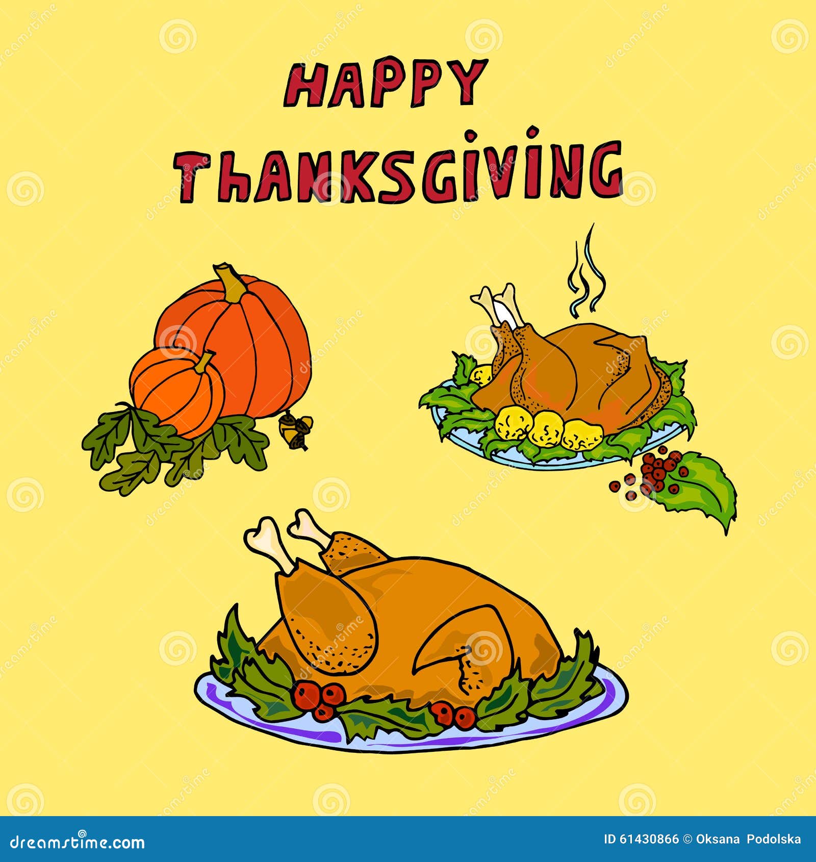 Illustration Fried Turkey and Pumpkin. Thanksgiving Card. Stock Vector ...