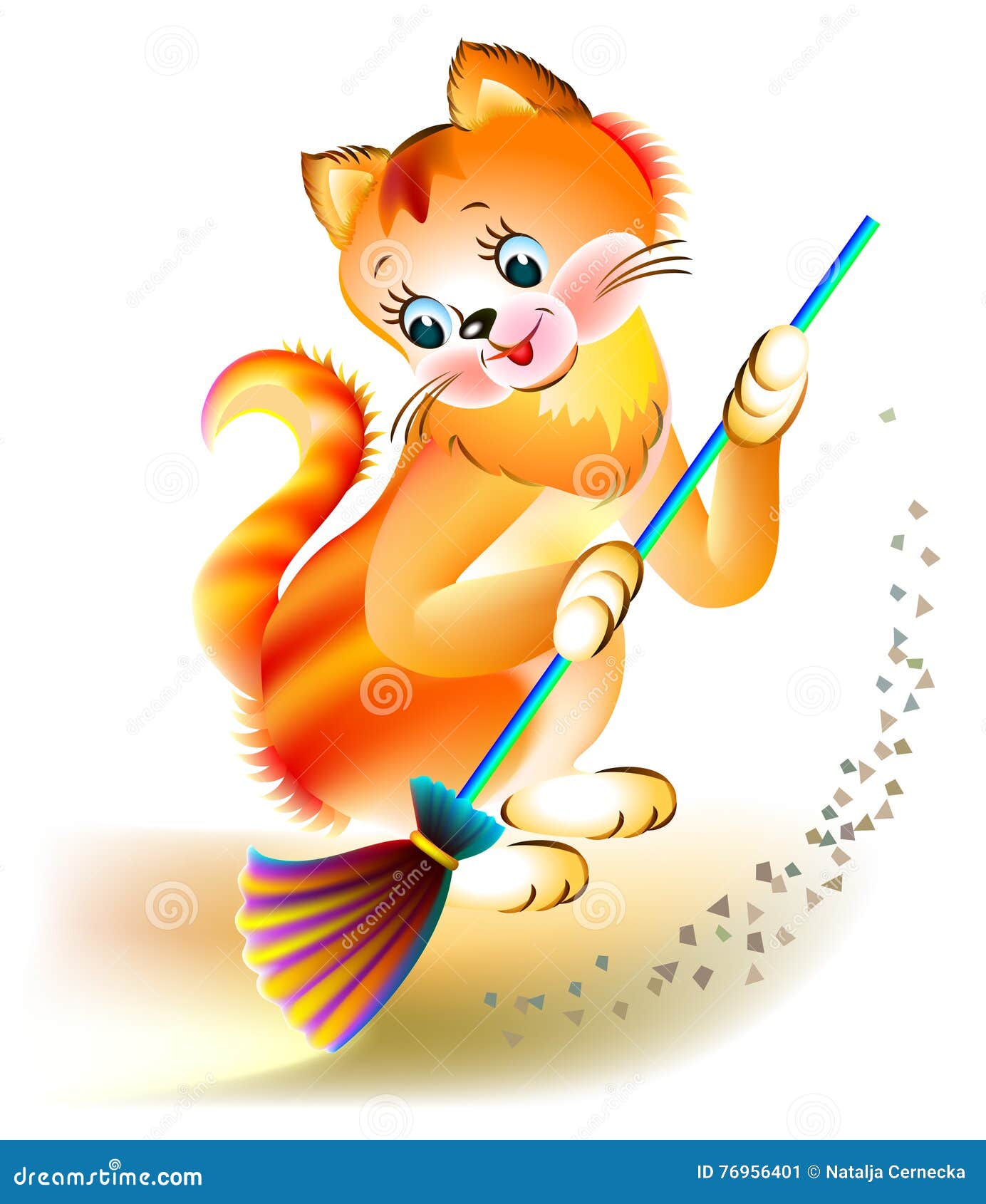 Illustration Of Funny Kitten Sweeping The Floor Stock Vector