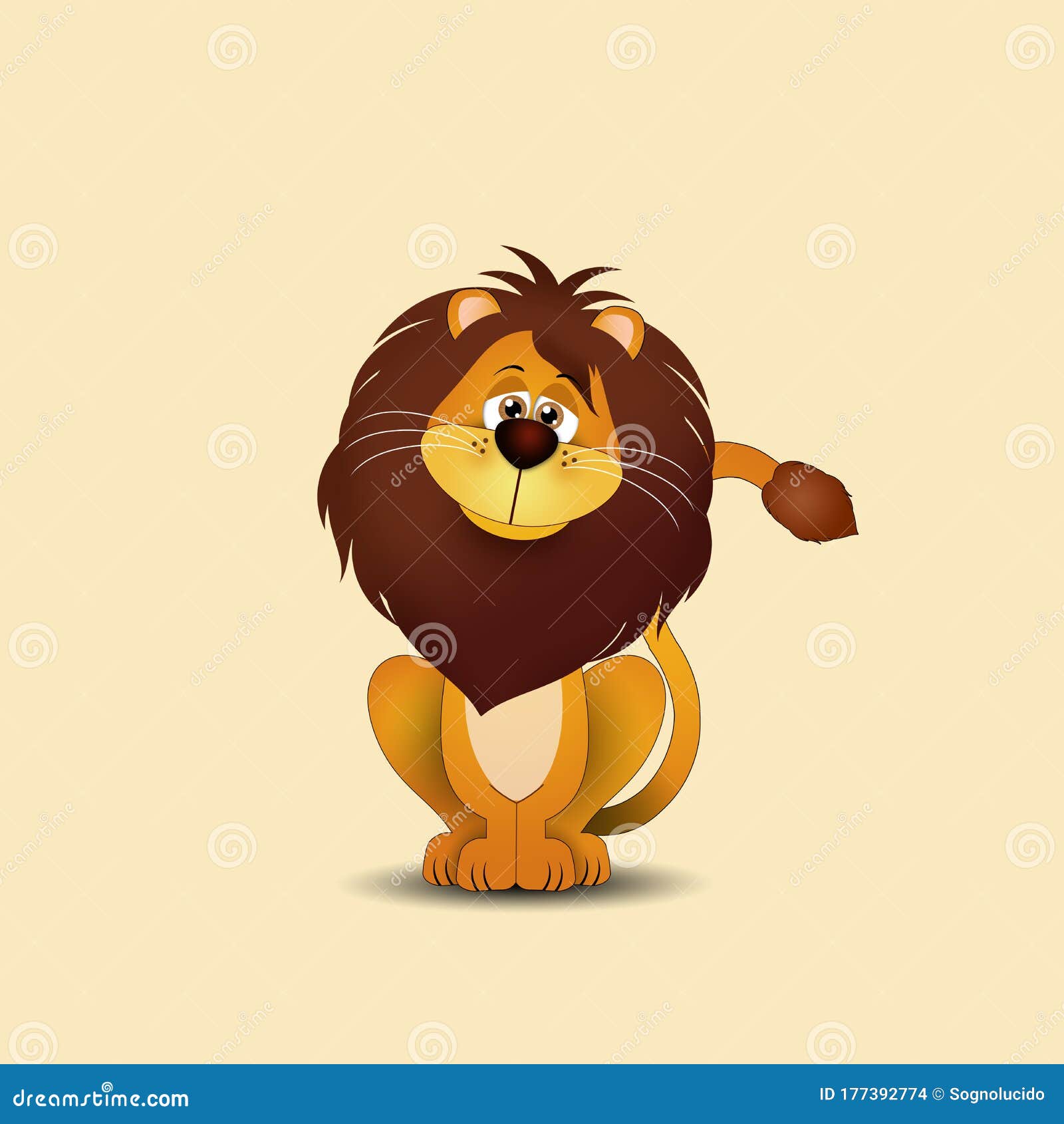 Illustration of Funny Lion on Yellow Background Stock Illustration -  Illustration of cartoon, little: 177392774