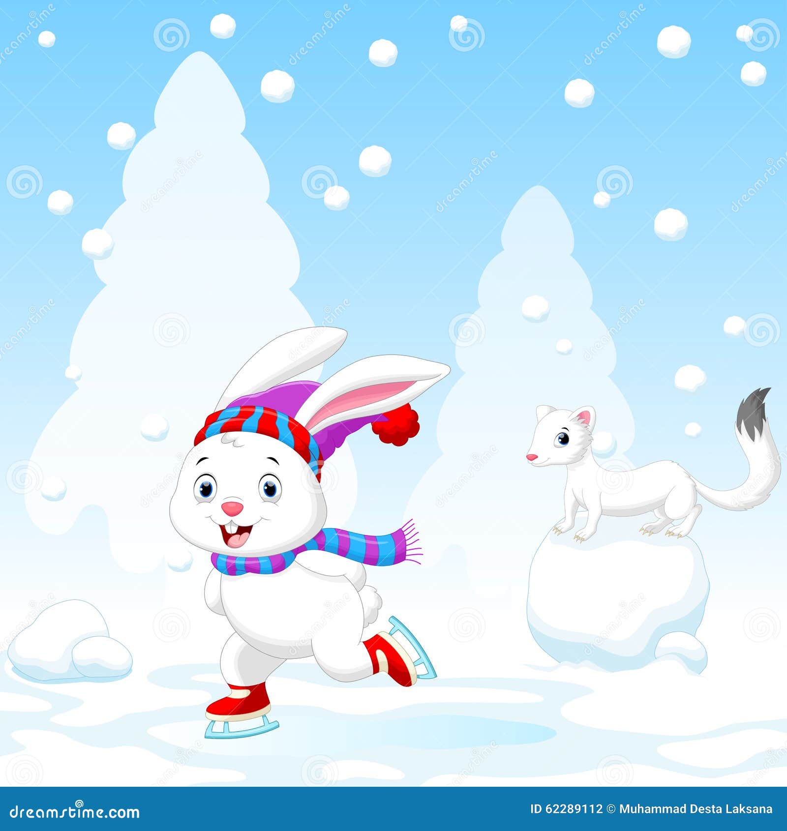 Illustration Of Funny Rabbit On Ice Skates Stock Illustration