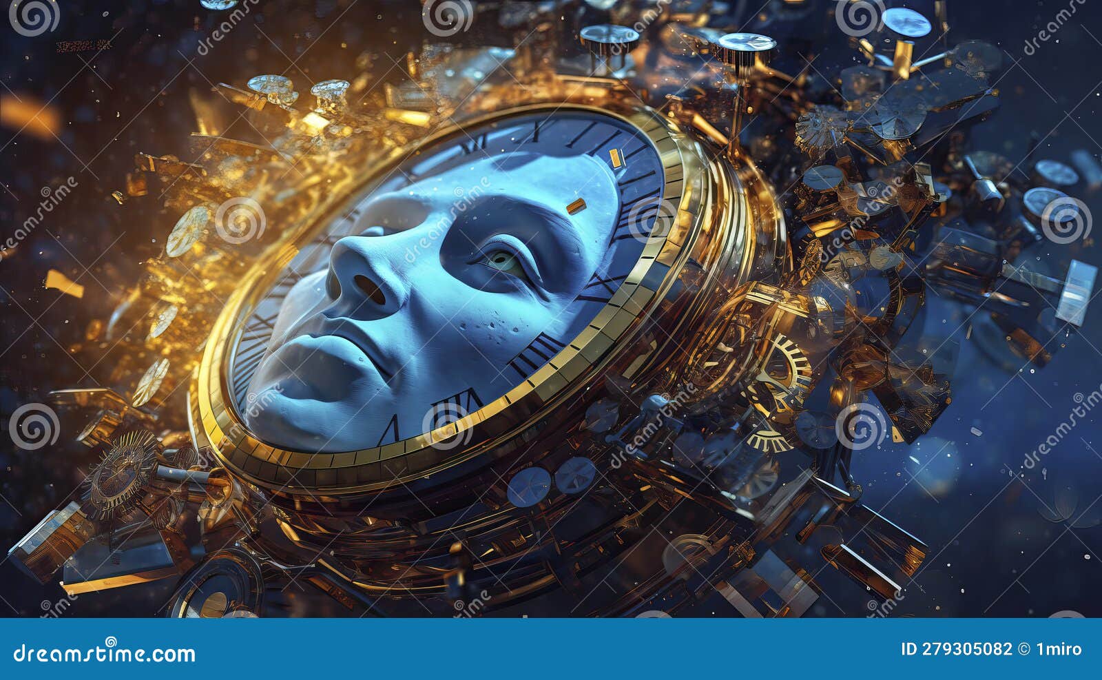 Illustration of a Futuristic Abstract Concept, Robot Inside a Digital Clock, Generative AI Stock