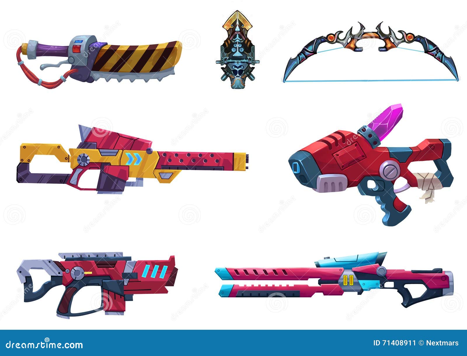 : futuristic weapon arsenal with white background.
