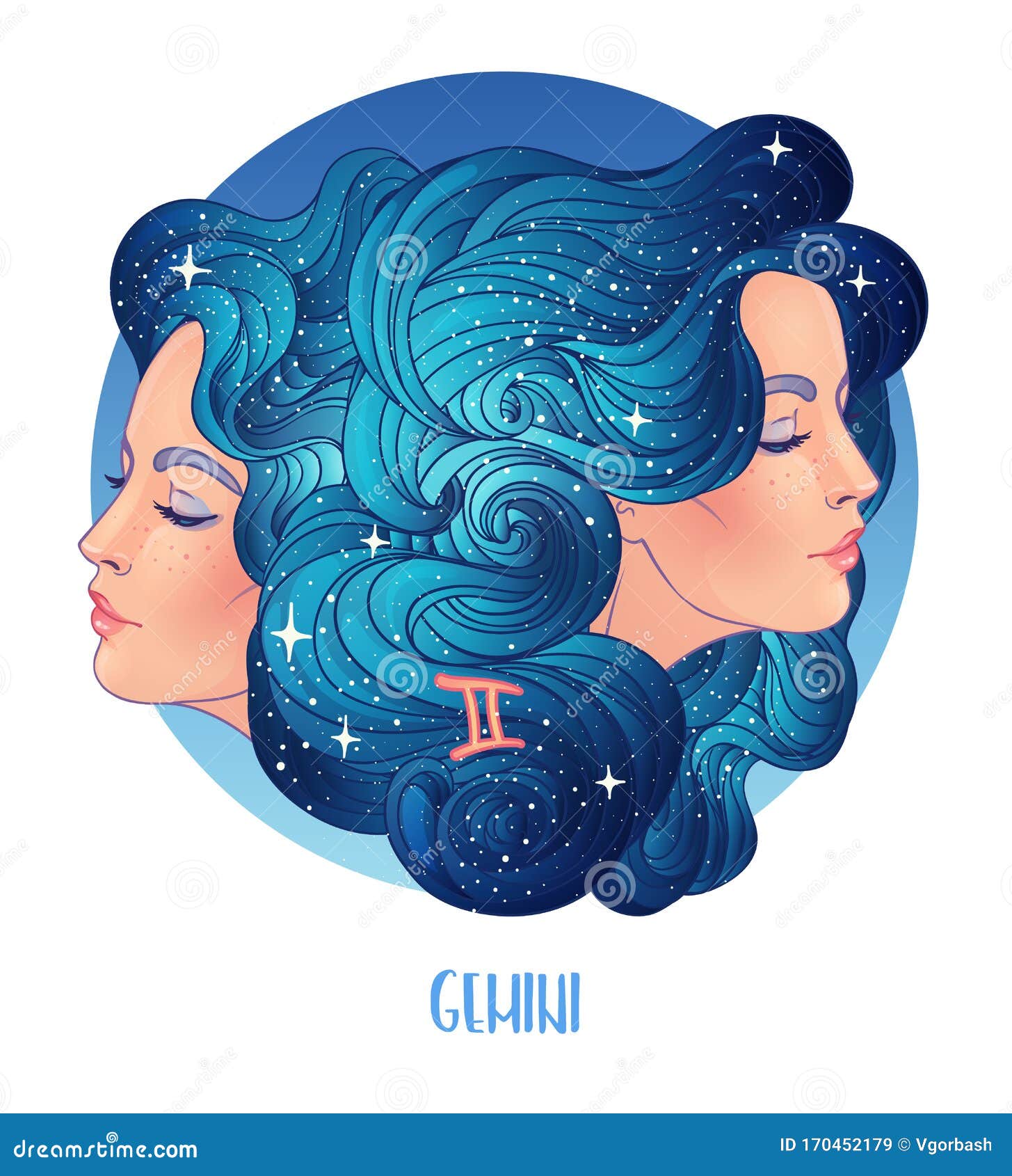 Illustration of Gemini Astrological Sign As Two Beautiful Girls. Zodiac ...
