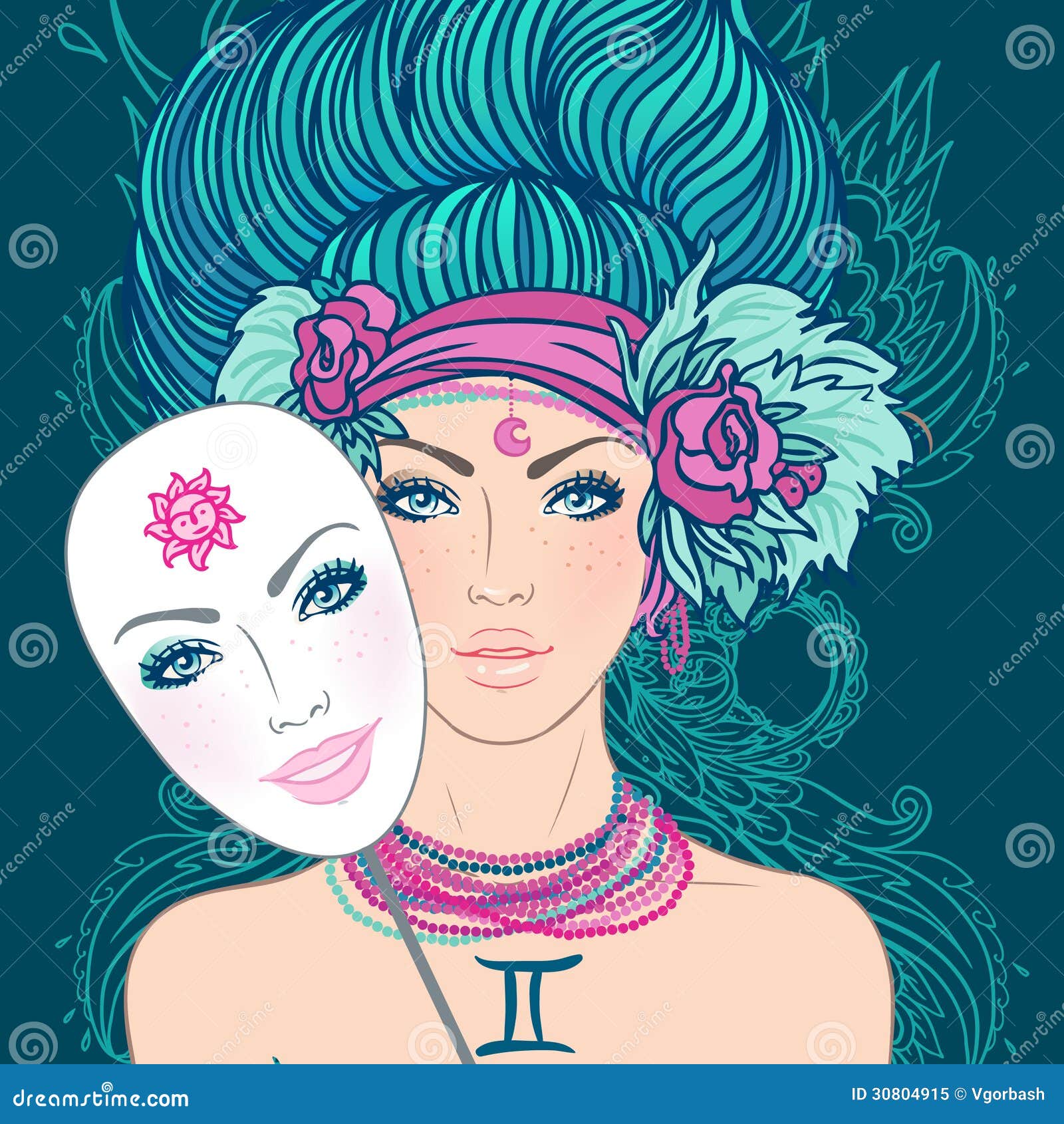 Download Illustration Of Gemini Zodiac Sign As A Beautiful Girl Stock Illustration - Illustration of ...