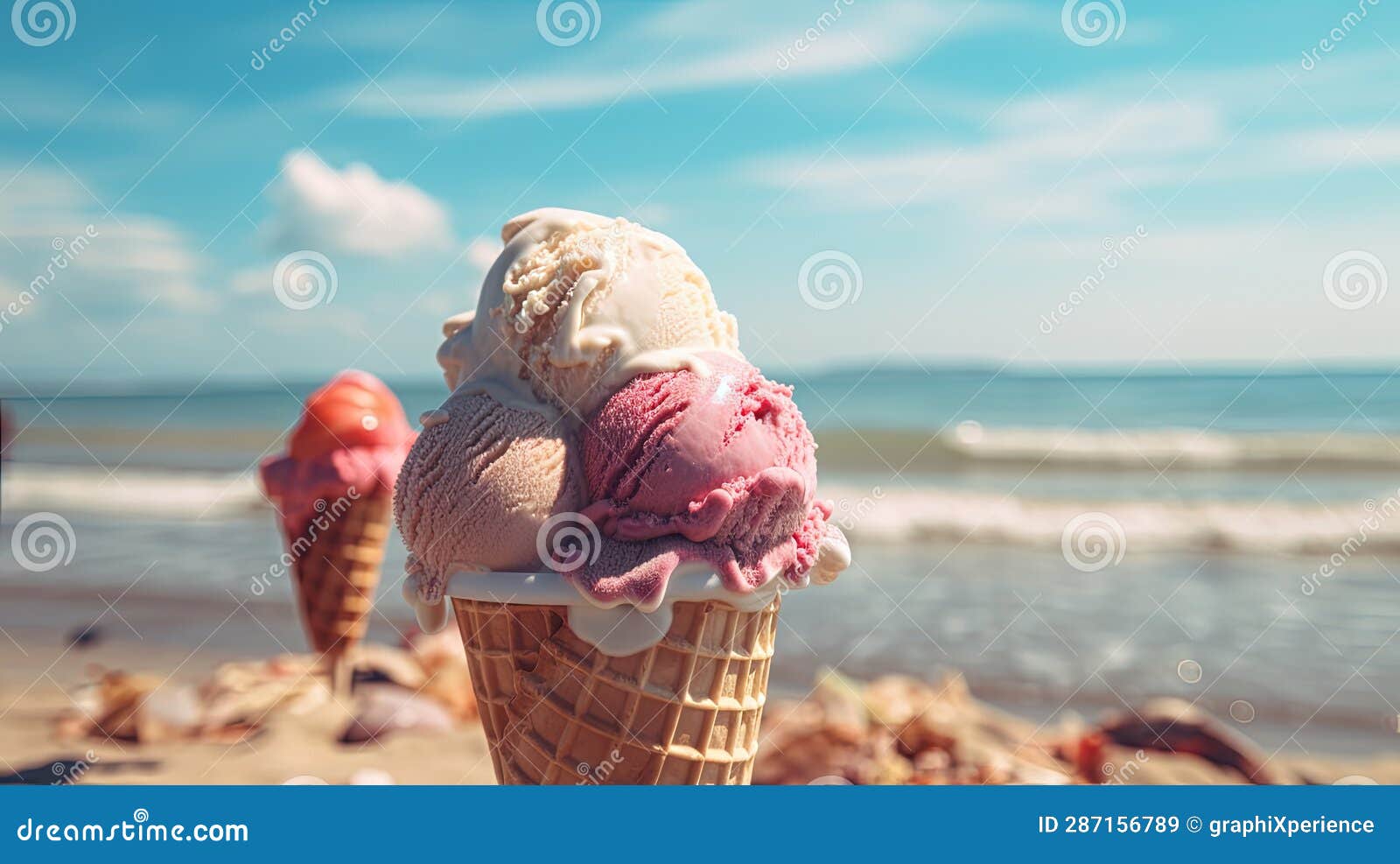 Scoops of Joy Overlooking the Ocean Stock Illustration Illustration