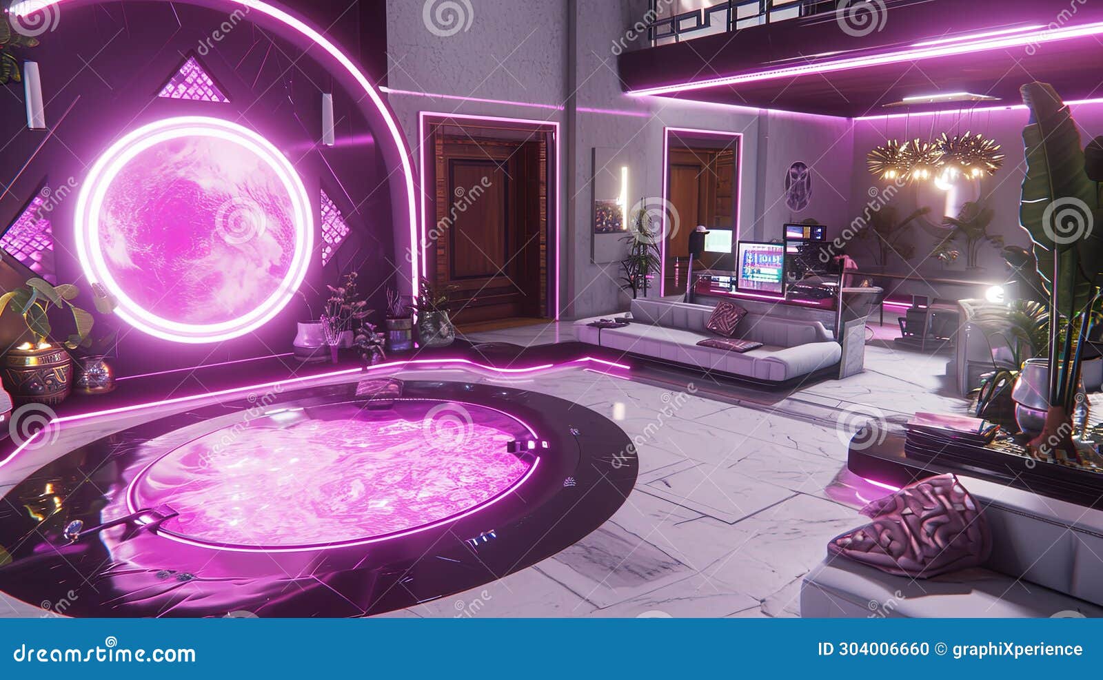 Futuristic VR Entertainment Room Stock Illustration Illustration of