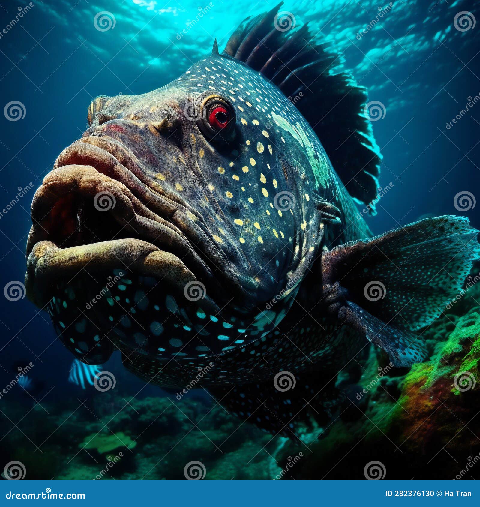 Giant Grouper on a Coral Reef, Underwater World Stock Illustration ...