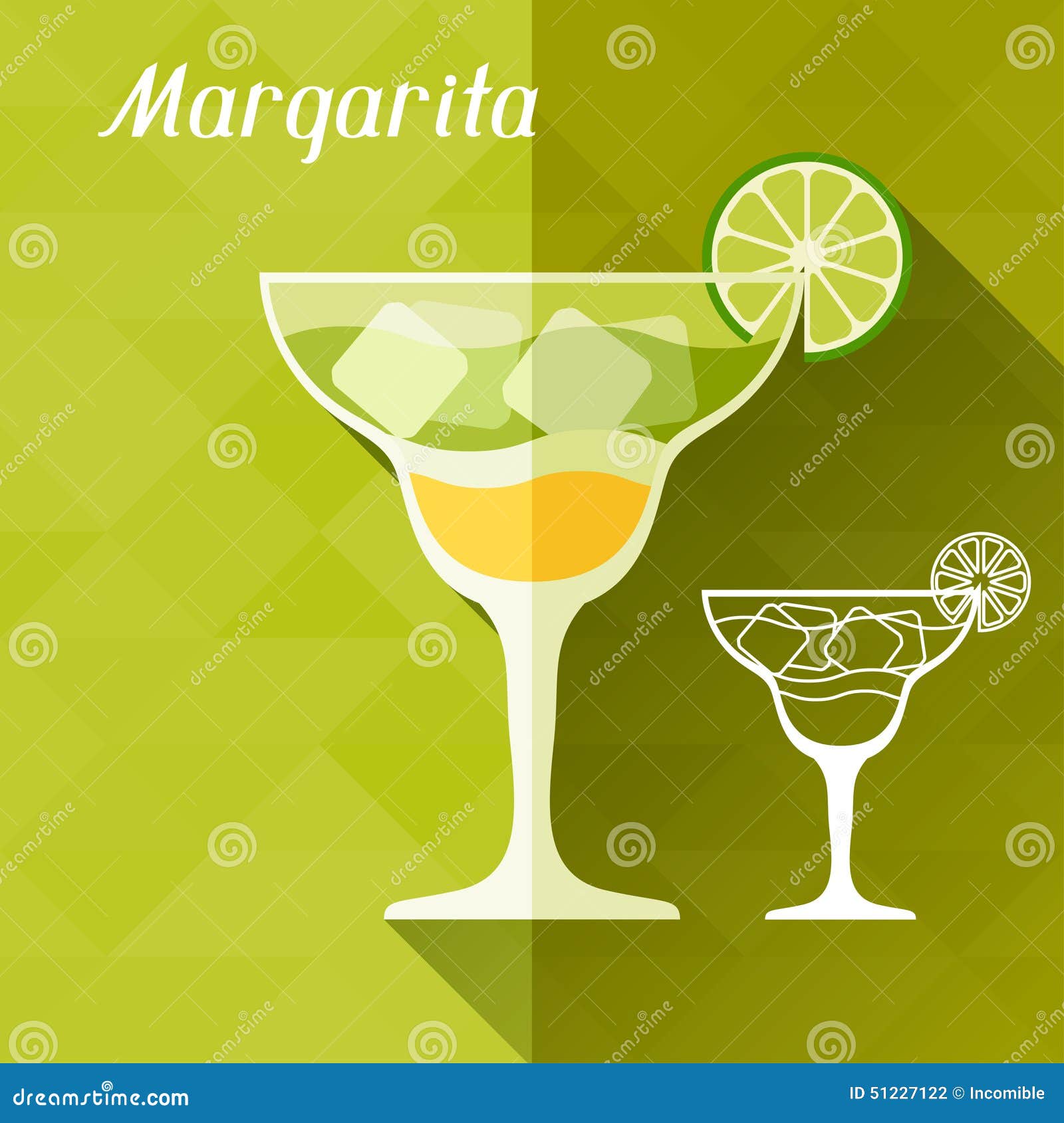 Illustration with Glass of Margarita in Flat Stock Vector