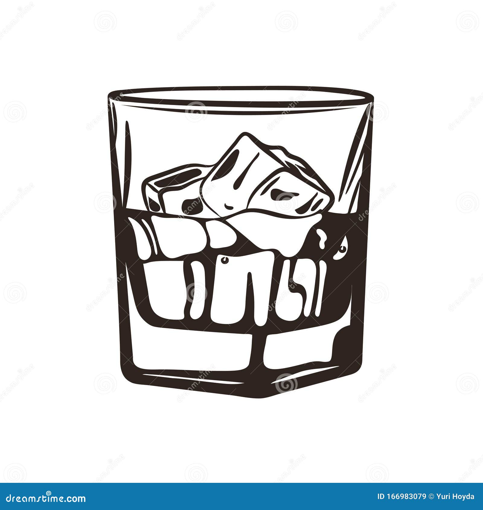 Whisky glass ice cubes icon, realistic style Stock Vector by