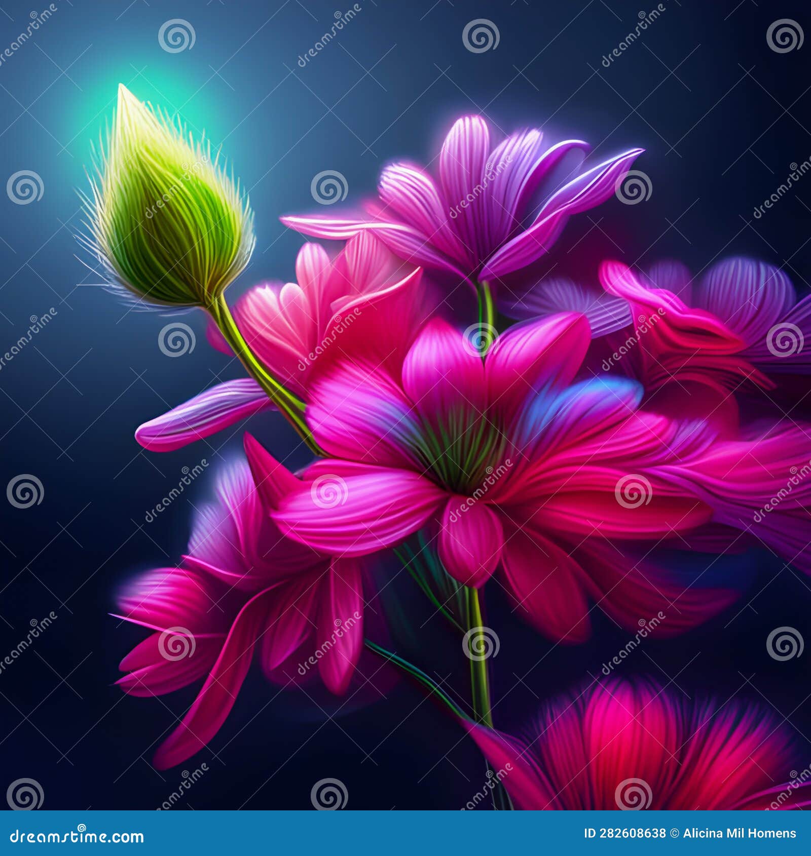 Illustration of Glowing Flowers, Created by AI Generator Stock