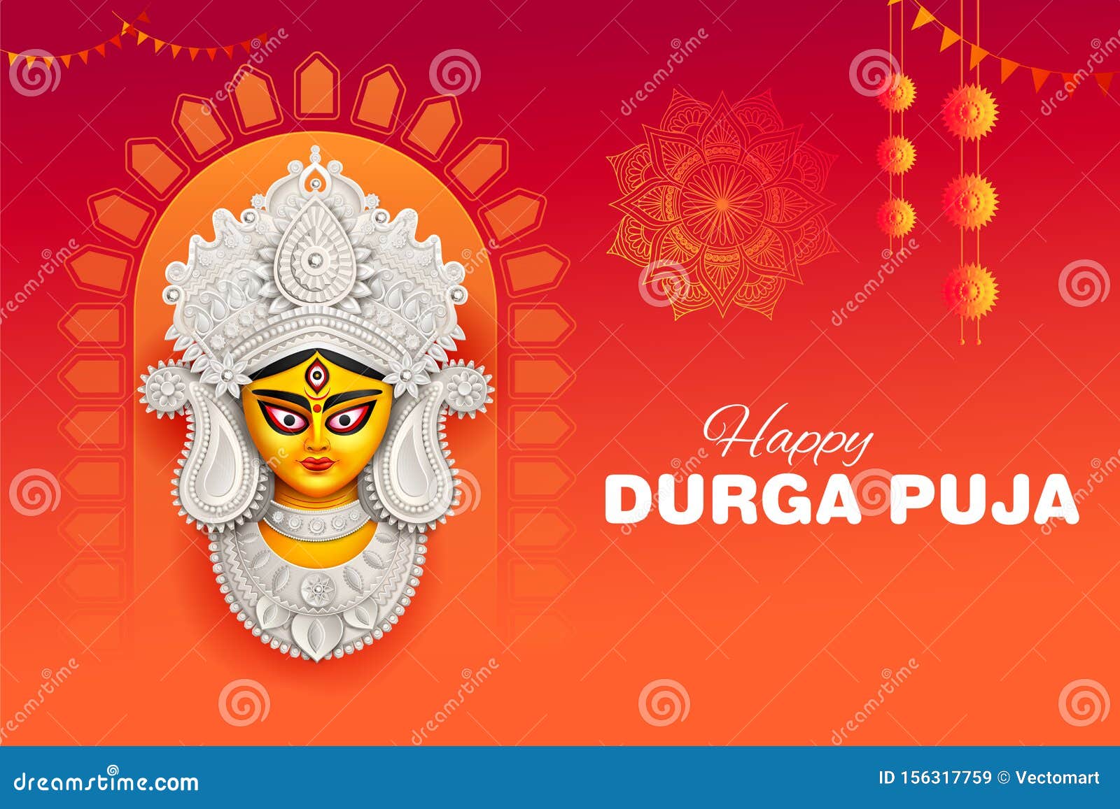 goddess durga face in happy durga puja subh navratri indian religious header banner background