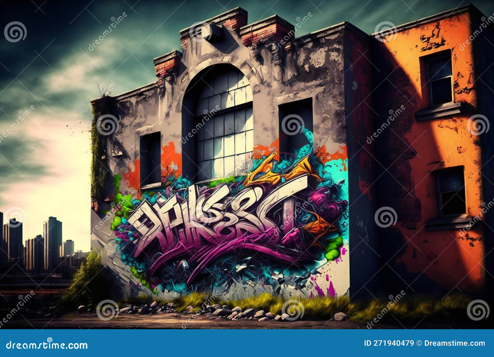 Graffiti on a Wall, Digital Illustration Artwork, Hand Drawn & Artistic Stock Illustration