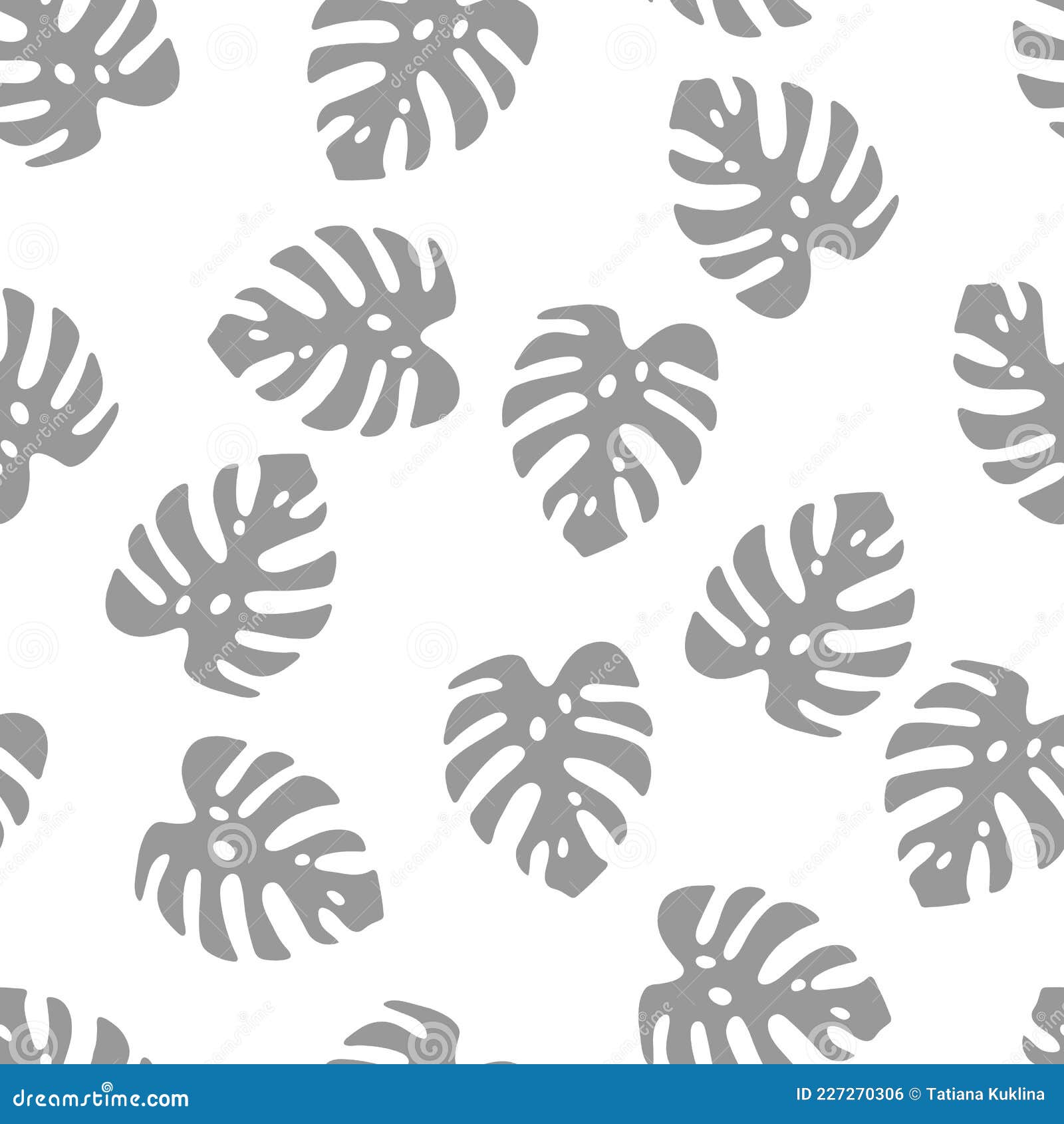 Illustration of Gray Leaves Monstera Isolated on a White Background. Seamless Pattern Stock
