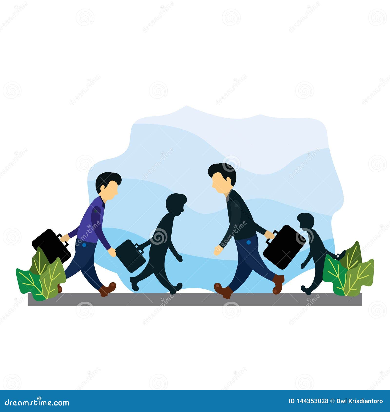 Illustration of a Group of Office Workers Who Were Leaving for Work