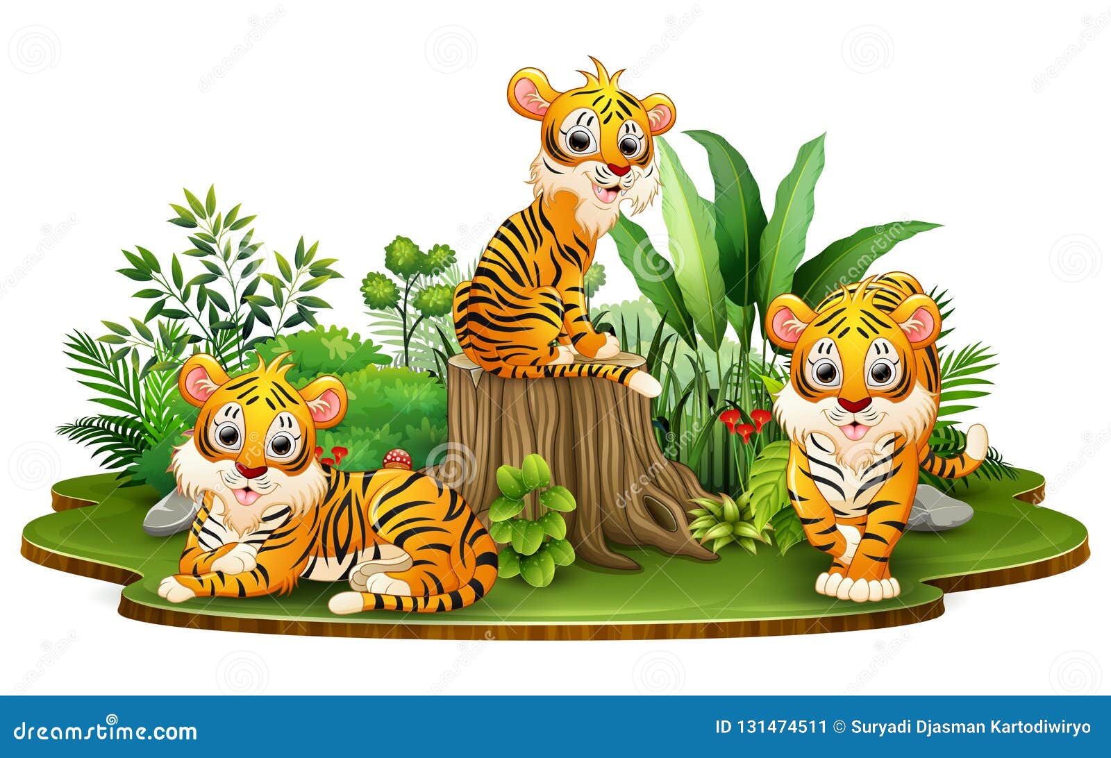 Group of Tiger Cartoon in the Park with Green Plants Stock Vector -  Illustration of plant, flowers: 131474511